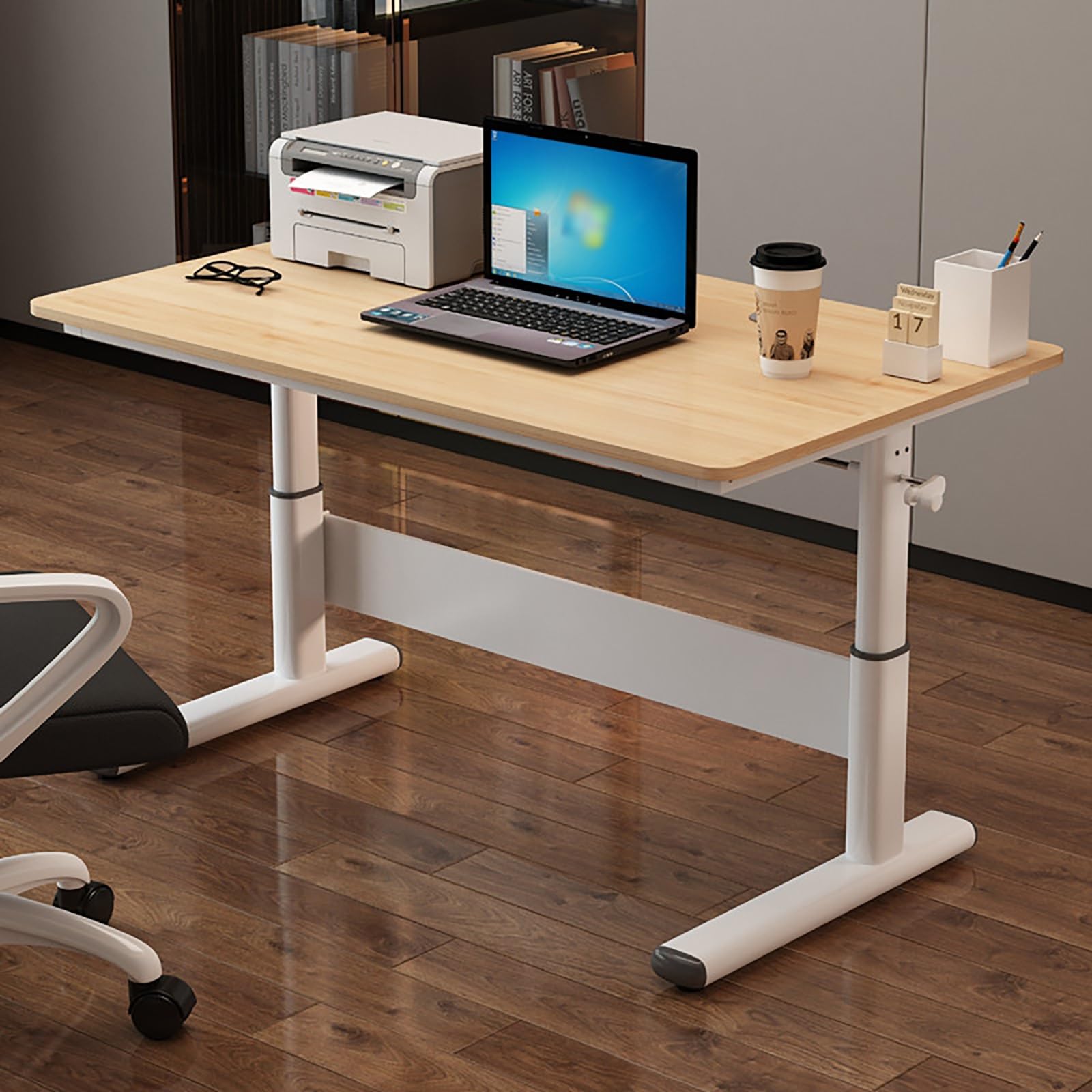 Scrivania manuale regolabile in altezza, meccanismo di sollevamento a manovella per postazione di lavoro ergonomica, ideale per casa e ufficio