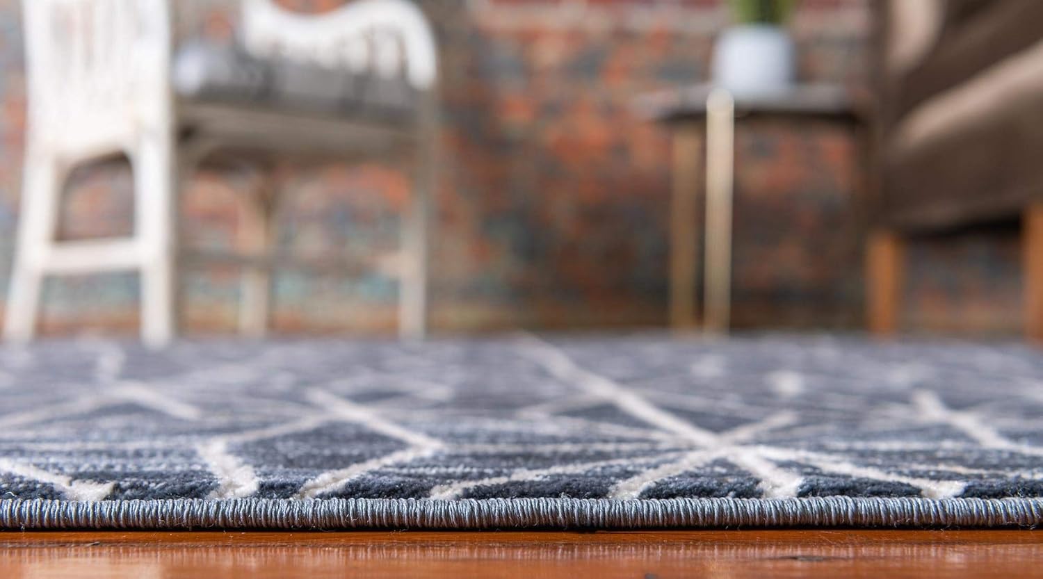 Navy Blue Geometric Indoor Runner Rug, Easy Care & Stain-resistant