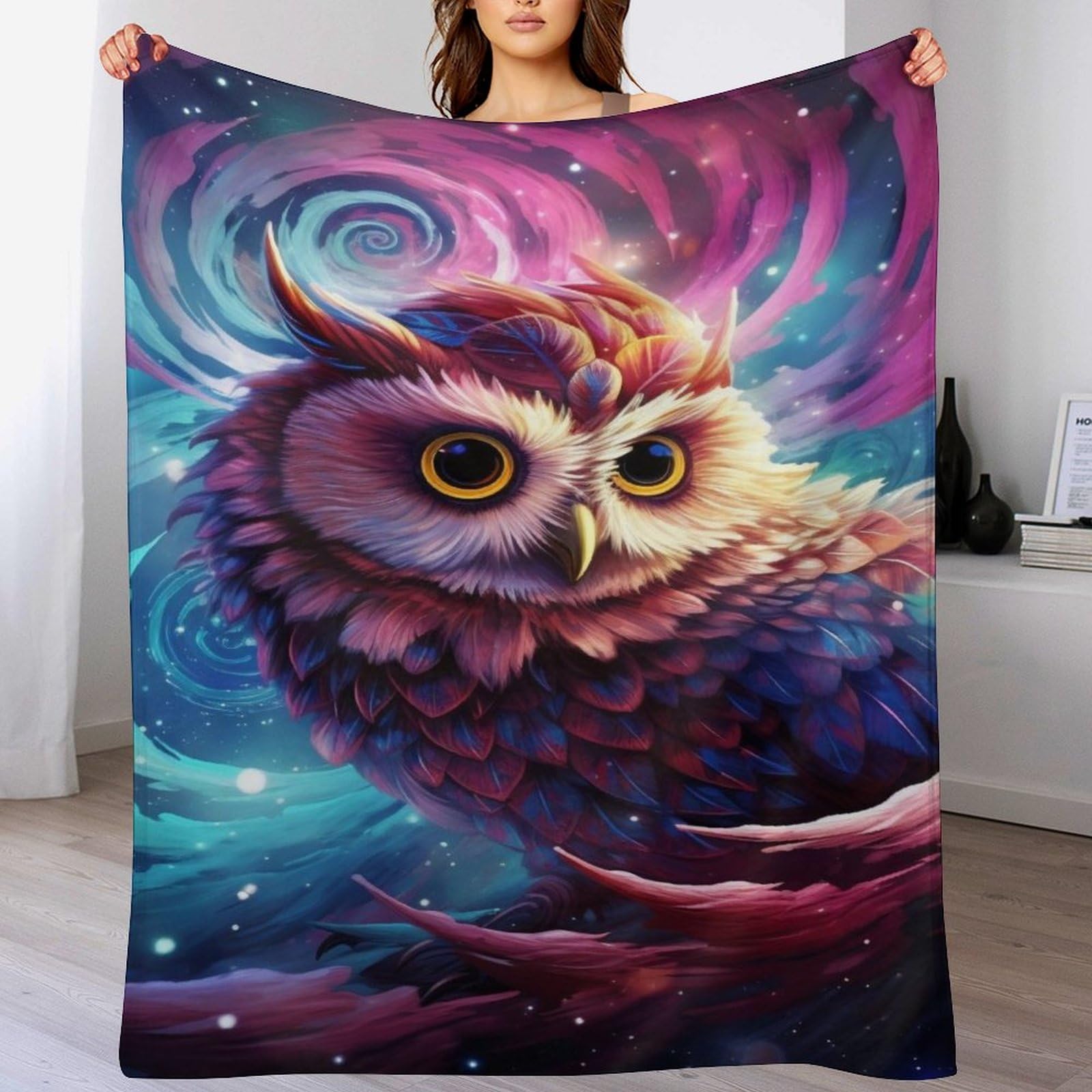 Couverture polaire flanelle hibou 180x200cm grand drap de lit chaud