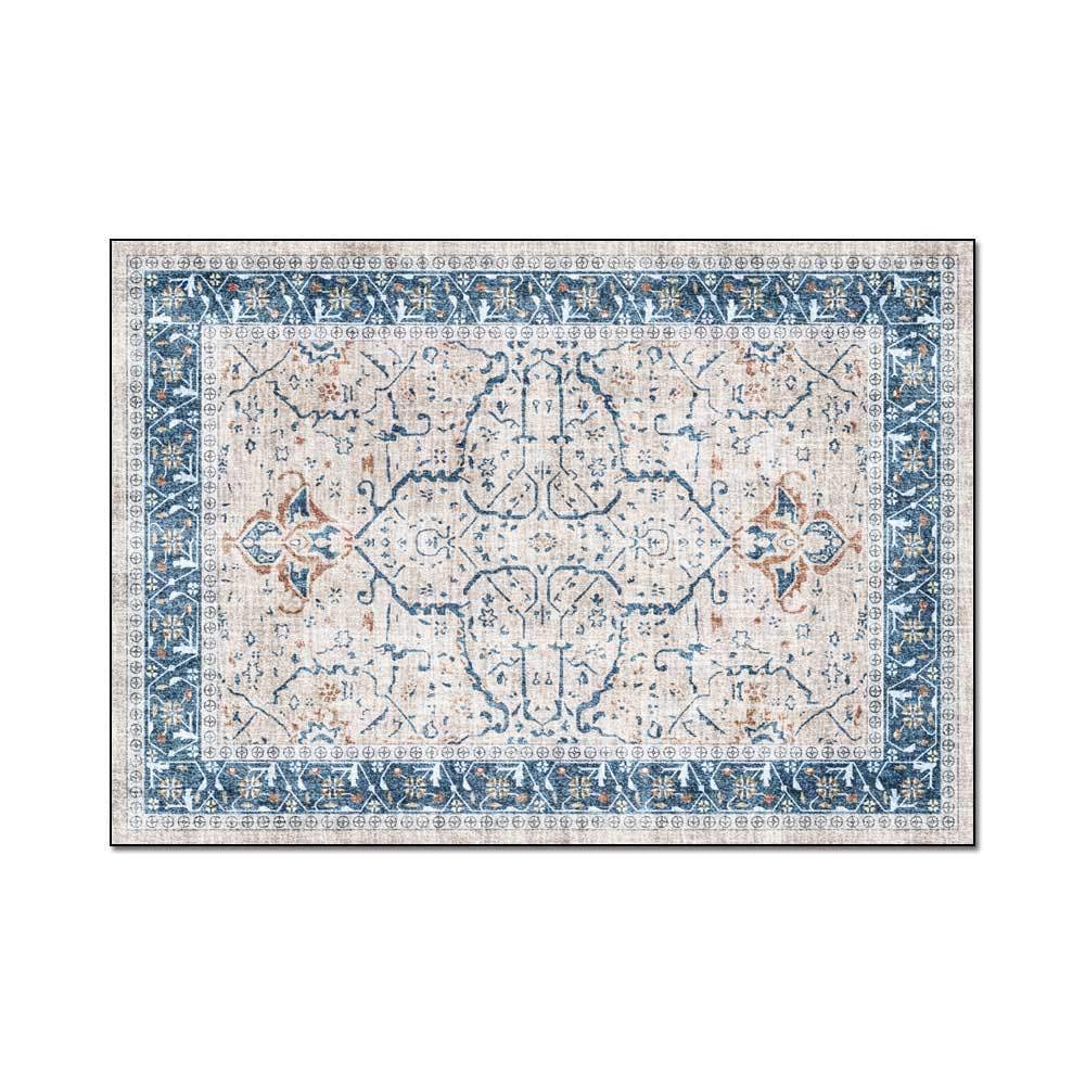 Salon Lavable Tapis Chambre Tapis Rectangulaire Tapis Vintage Bleu Floral Intérieur Antidérapant Tapis,160 x 230 cm