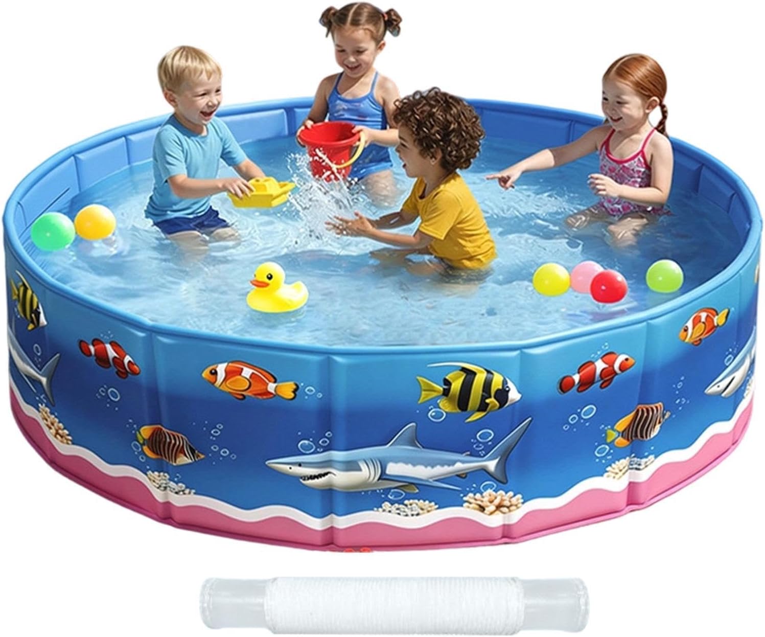 Genérico Children's Swimming Pool | Design with Marine Theme Hard Case, Foldable Outdoor Swimming Pool with Drawings | for Boys Girls Dogs Garden Outdoor Patio