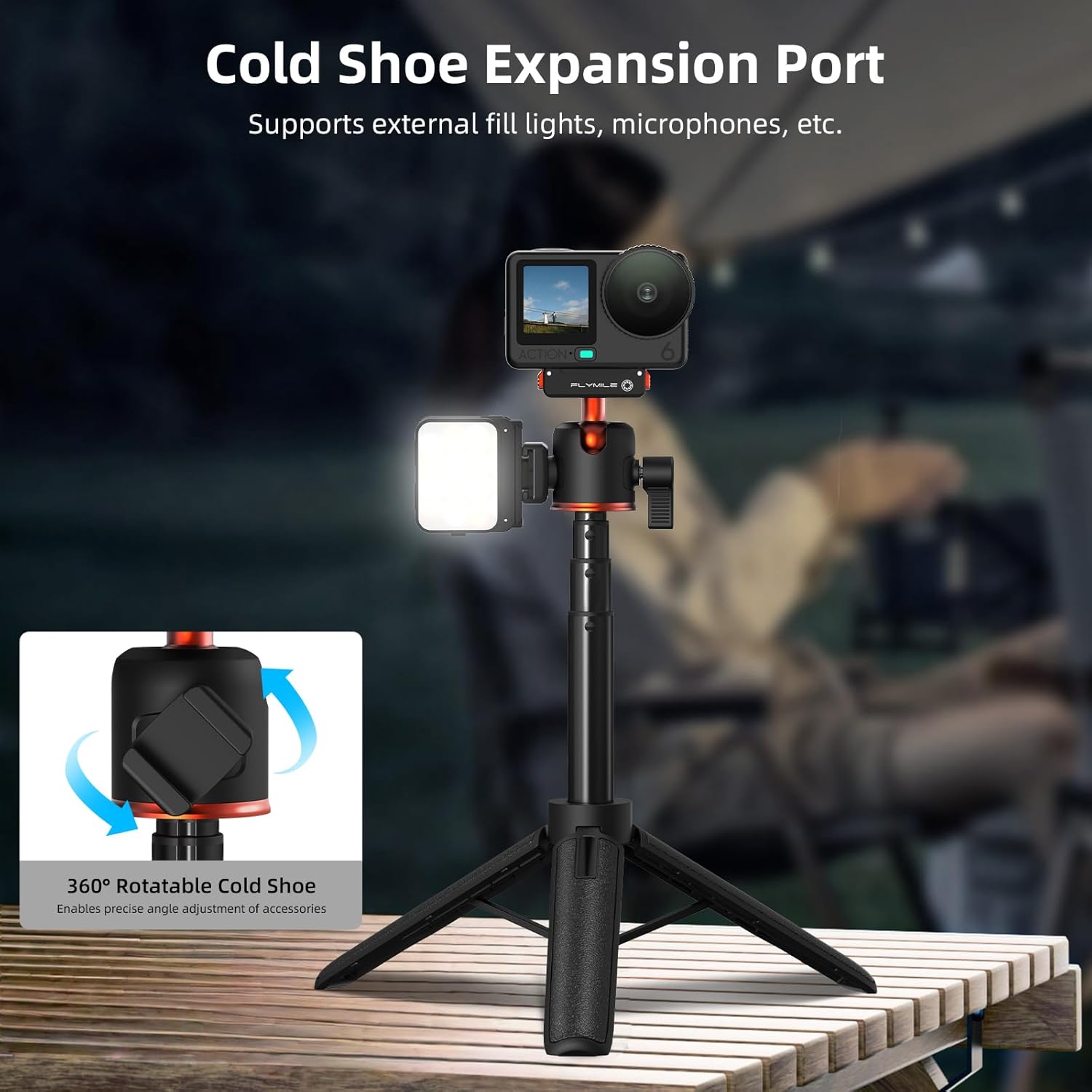 21" Action 6 Camera Tripod, Magnetic Quick Release Adapter Selfie Stick Extended Pole Handle Grip with 360° Ball Head & Cold Shoe Mount, Mini Table Desk Tripod for DJI Osmo Nano Accessories