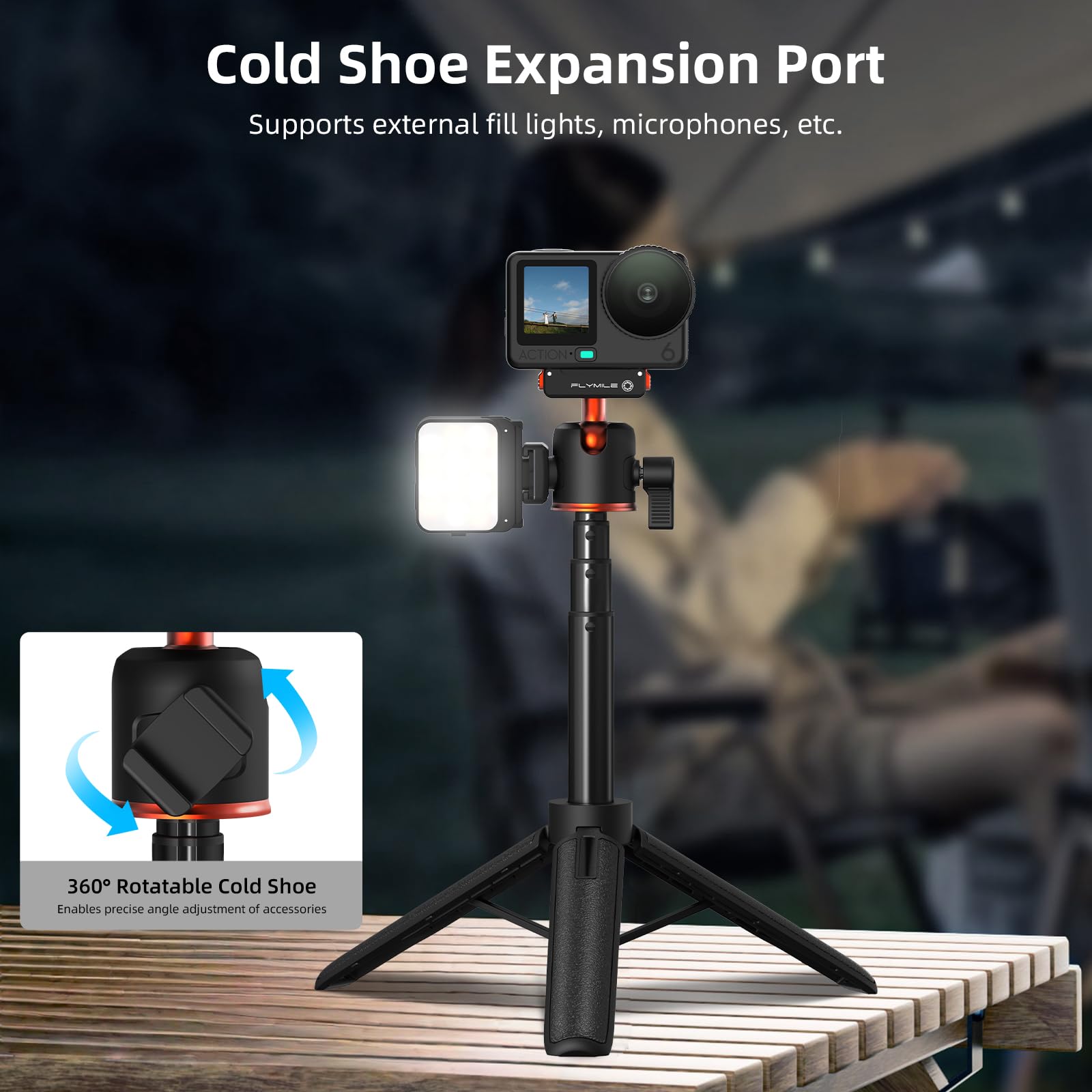 Treppiede per fotocamera Action 6 da 53,3 cm, adattatore magnetico a sgancio rapido, impugnatura estesa con testa a sfera a 360° e supporto a scarpa fredda, mini treppiede da tavolo per DJI