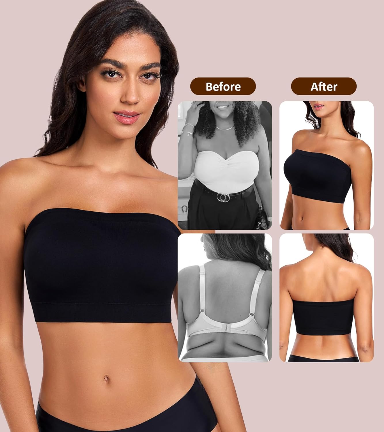 Lemorosy Strapless Bra Seamless Wireless Bandeau Multiway Supportive Bras for Women Plus Size Lightly Padded Tube Top - Image 5