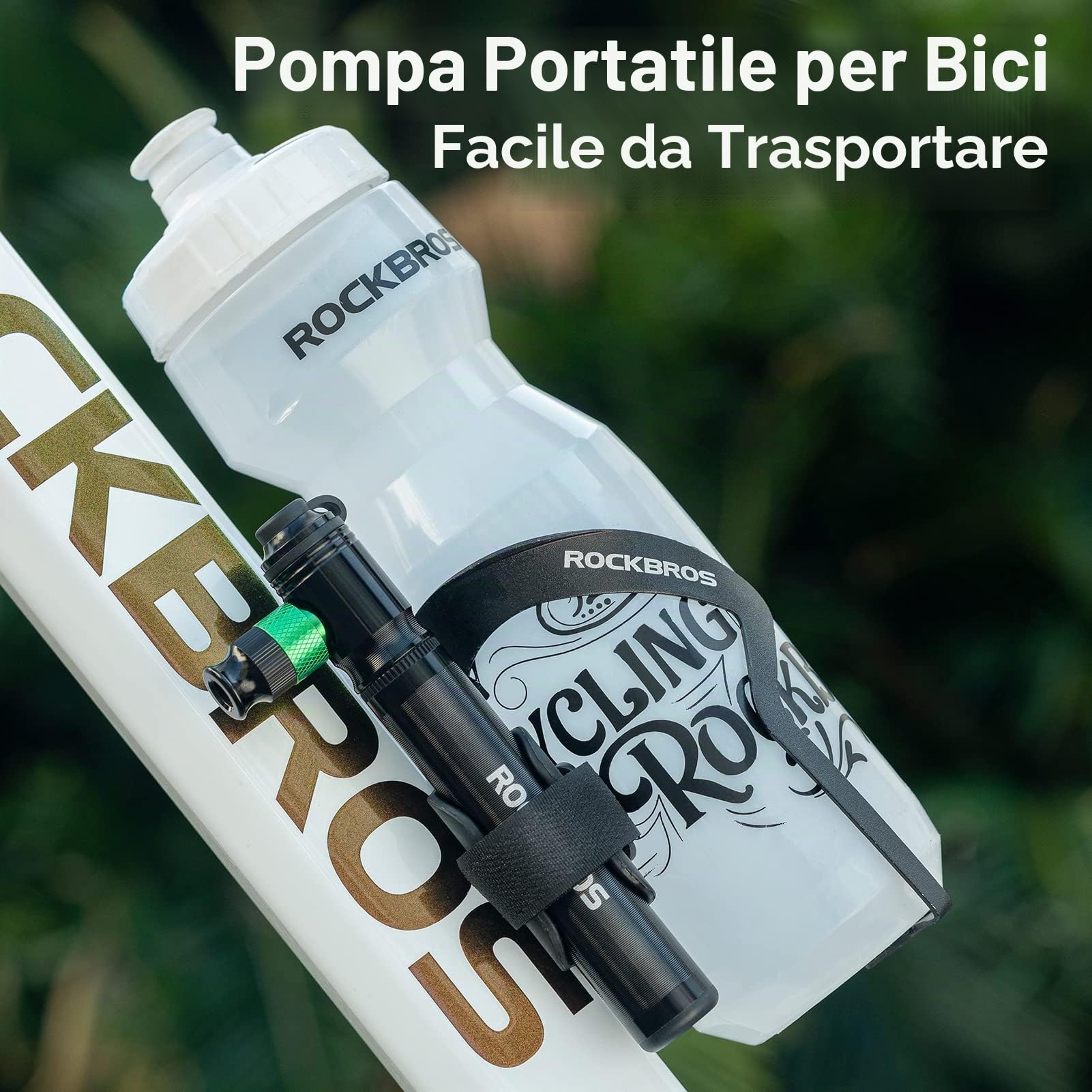 ROCKBROS Pompa per Bicicletta - Mini Pompa in Alluminio 110 PSI - ad Alta Pressione per Valvole Presta e Schrader - con una Cartuccia di CO2