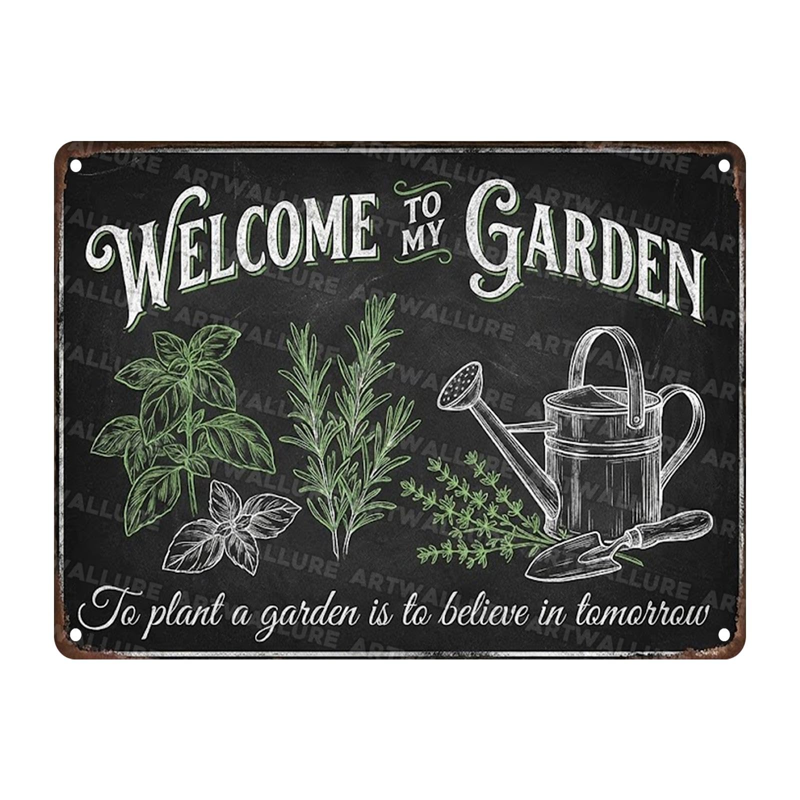 Welcome to My Garden Metal Tin Vintage Herb Kitchen Wall Decor Rustic Chalkboard Garden Signs To Plant a Garden is to Believe in Tomorrow Botanical Art for Greenhouse Patio Shed 12x16Inch