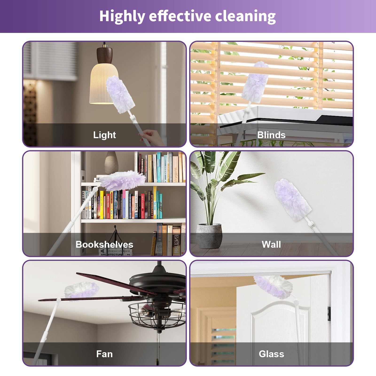 50 recambios de plumero multisuperficie de 360°, compatibles con plumeros Swiffer, kit de plumeros desechables de material grueso y resistente con 1 mango extendido para una limpieza eficiente para la