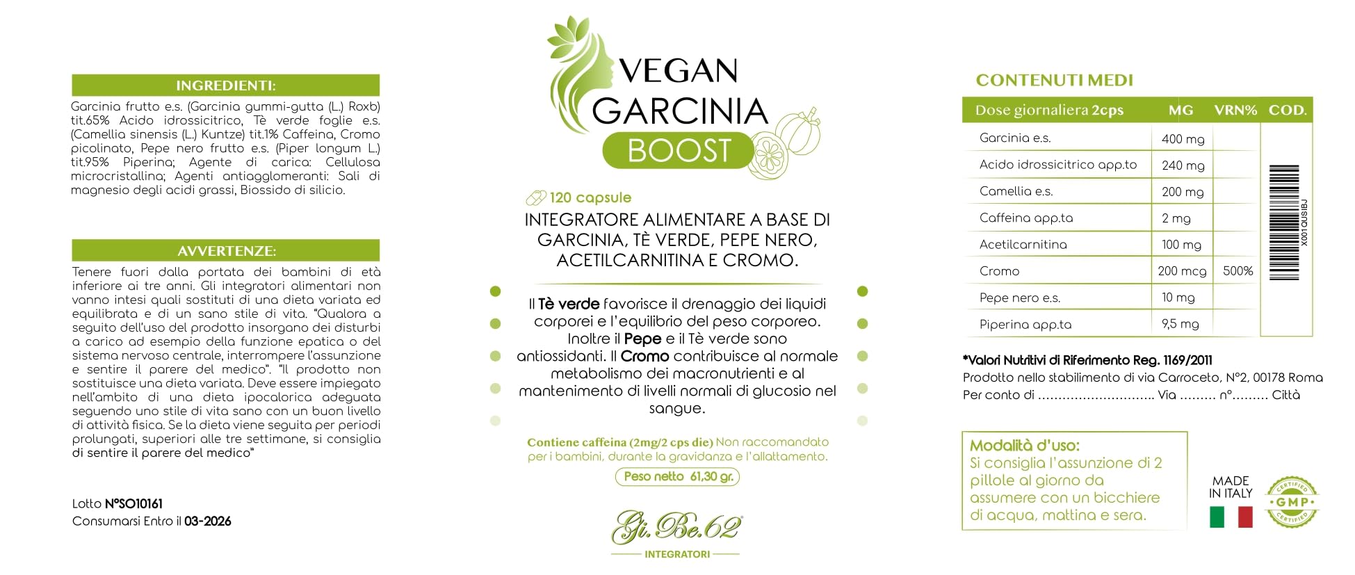 120 cps Garcinia Cambogia NATURALE | Rapida azione Efficace | con Pepe Nero Tè Verde | per donne e uomini ExtraForte Made in Italy