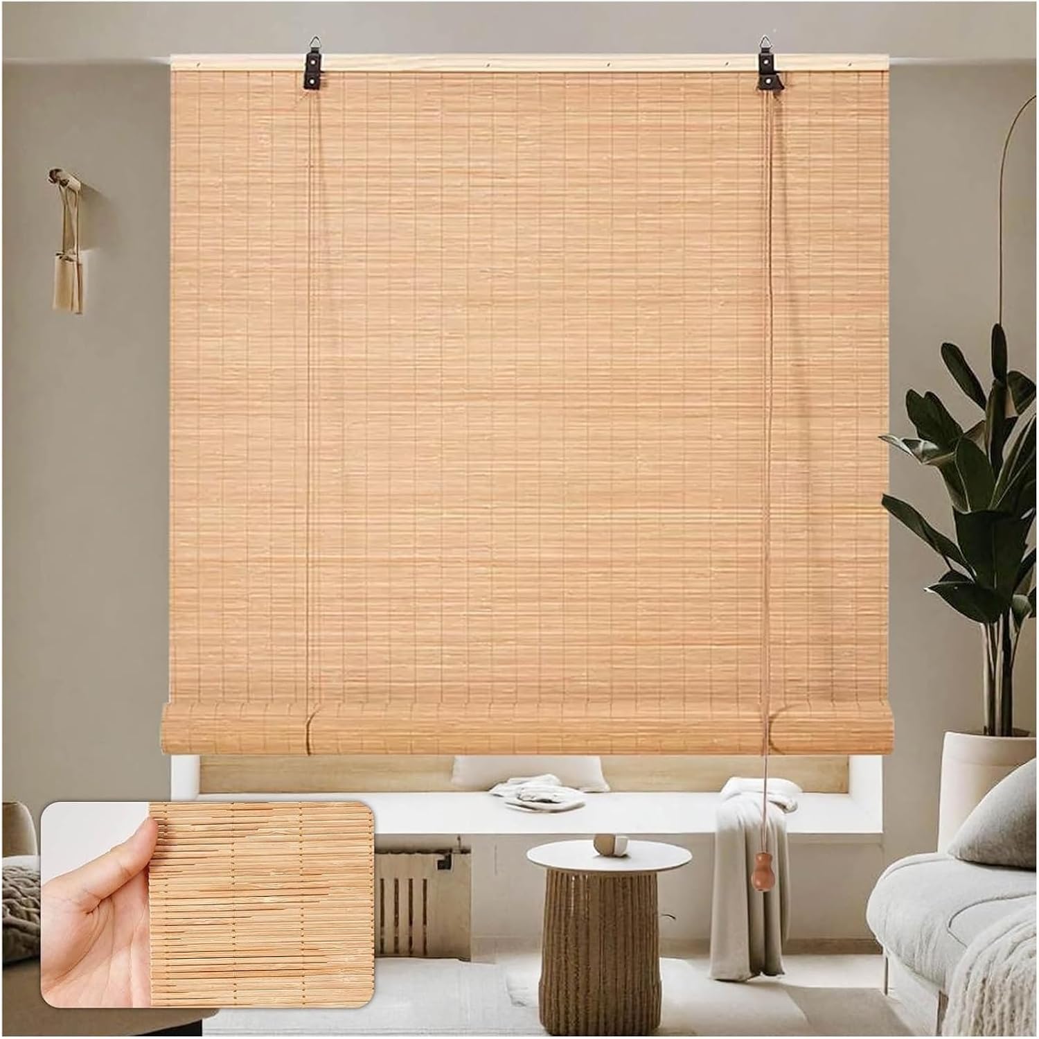屋外用ローラーブラインド ガゼボドア用シェード バルコニー用 天然竹ローラーブラインド 幅55～145cm ローマンシェード 窓用
