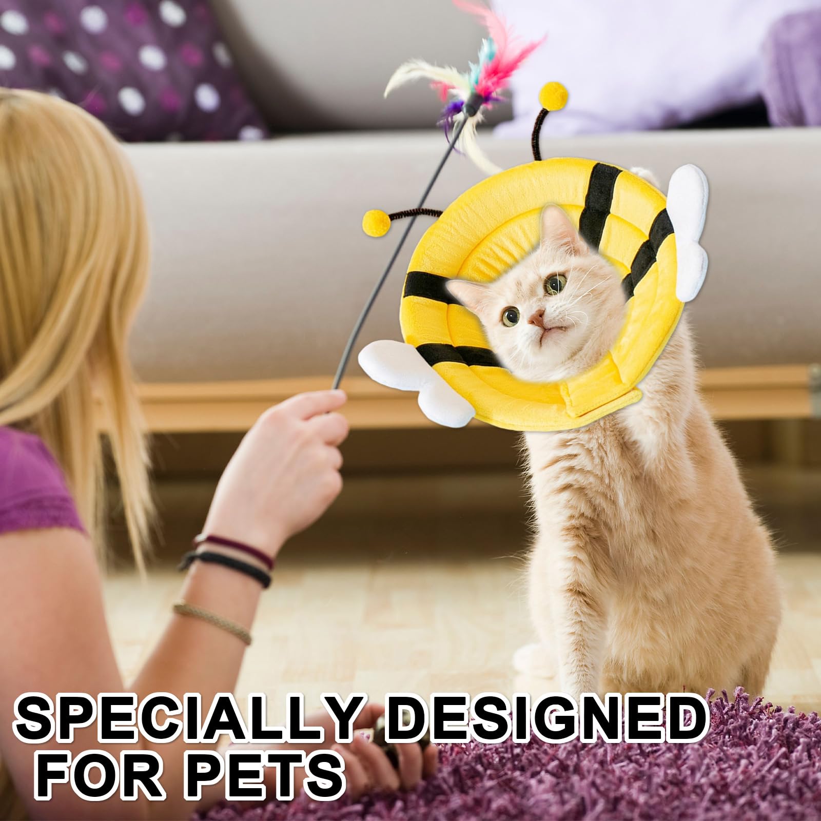 Collier médical Souple pour Chat et Petit Chien – 1 collerette Abeille S (20–23 cm) – Protection Post-opératoire, Ajustable, Confortable, Lavable, prévention des léchages et morsures
