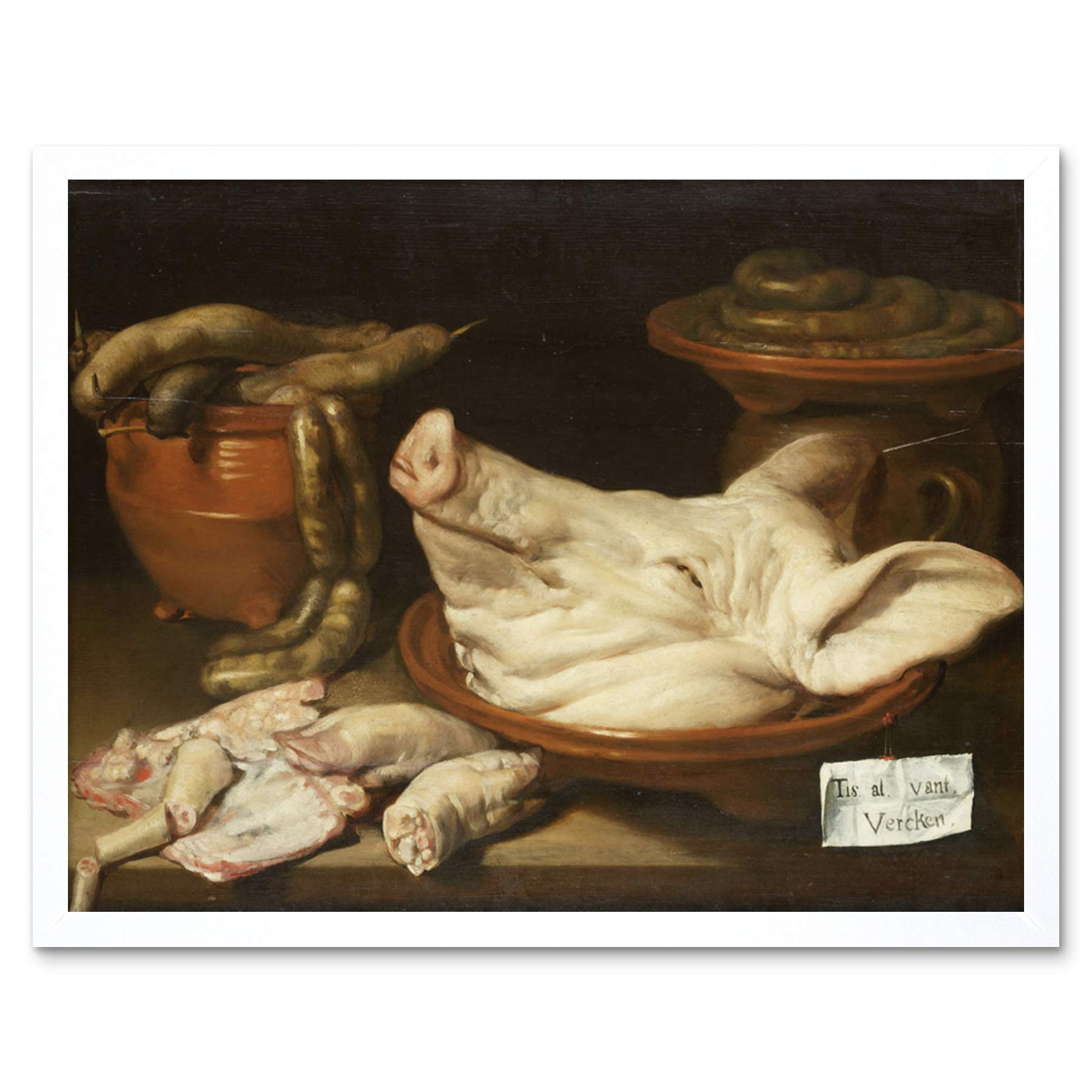 Artery8 Monogrammist Jvr Still Life With Pig'S Head Art Print Framed Poster Wall Decor 12x16 inch