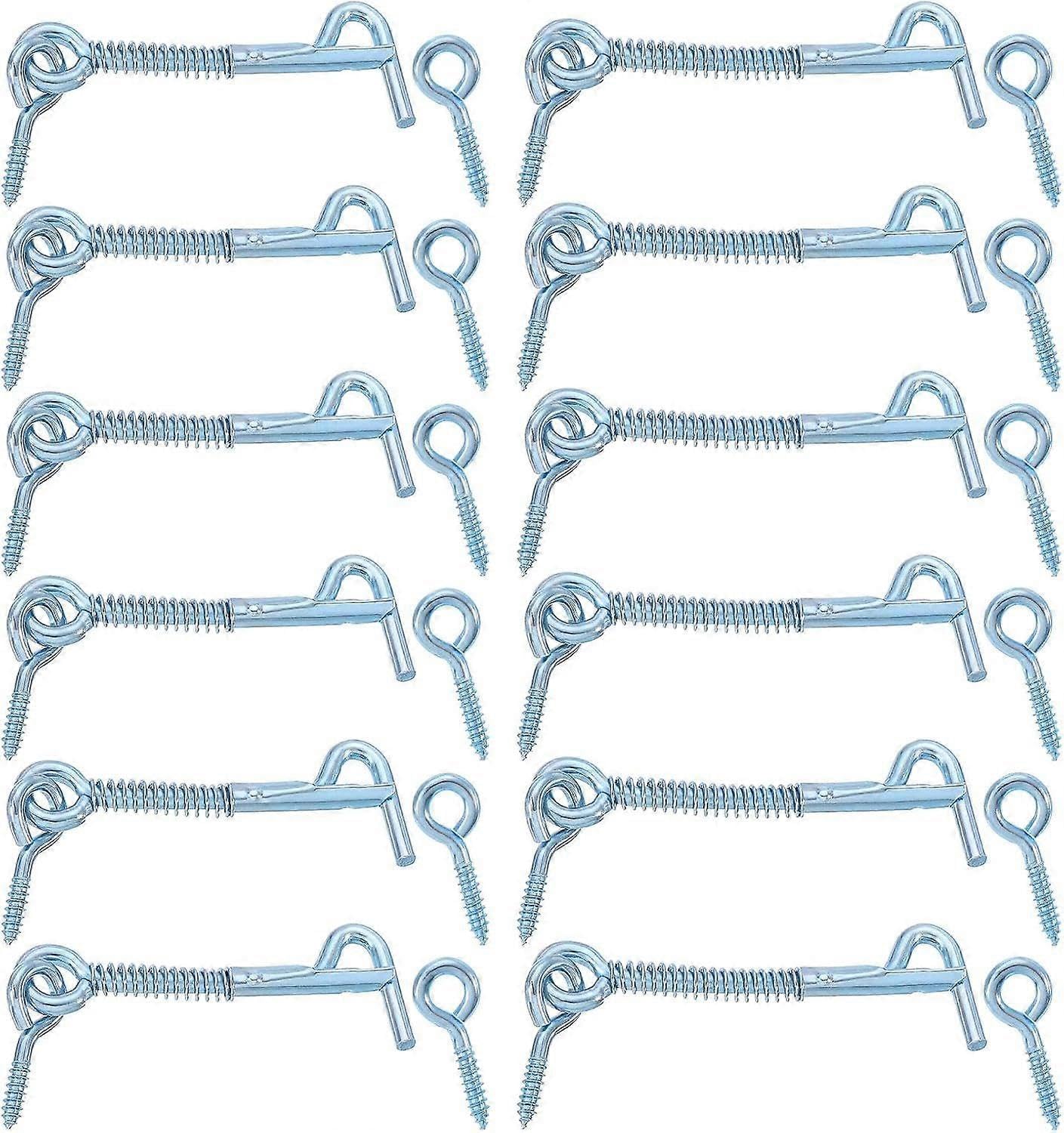 Joyhappst Image Color 12Pcs Safety Hook And Eye Latch, 2.5" 3" Iron Gate Hook And Eye Latch With Spring Lock For