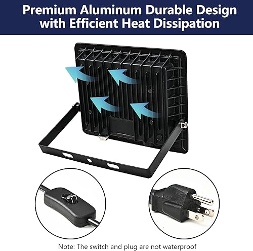 Miniatura 7 de Paquete de 2 focos LED de 100 W para exteriores, luz de trabajo exterior súper brillante de 10000 lm con enchufe, luces de seguridad impermeables