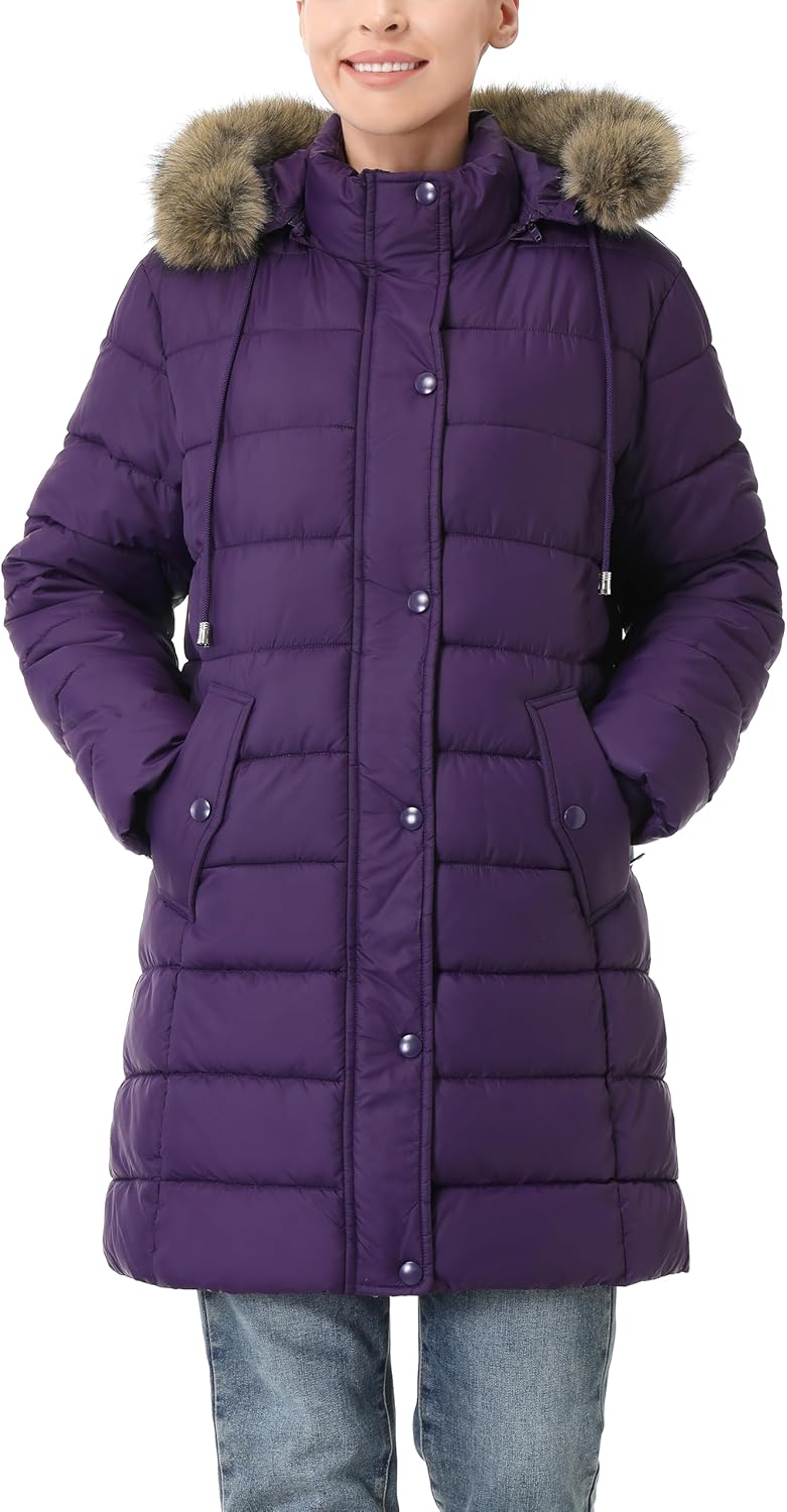 Women's Winter Thickened Down Jacket Warm Long Puffer Coat Waterproof Parka with Faux Fur Removable Hood - Image 2