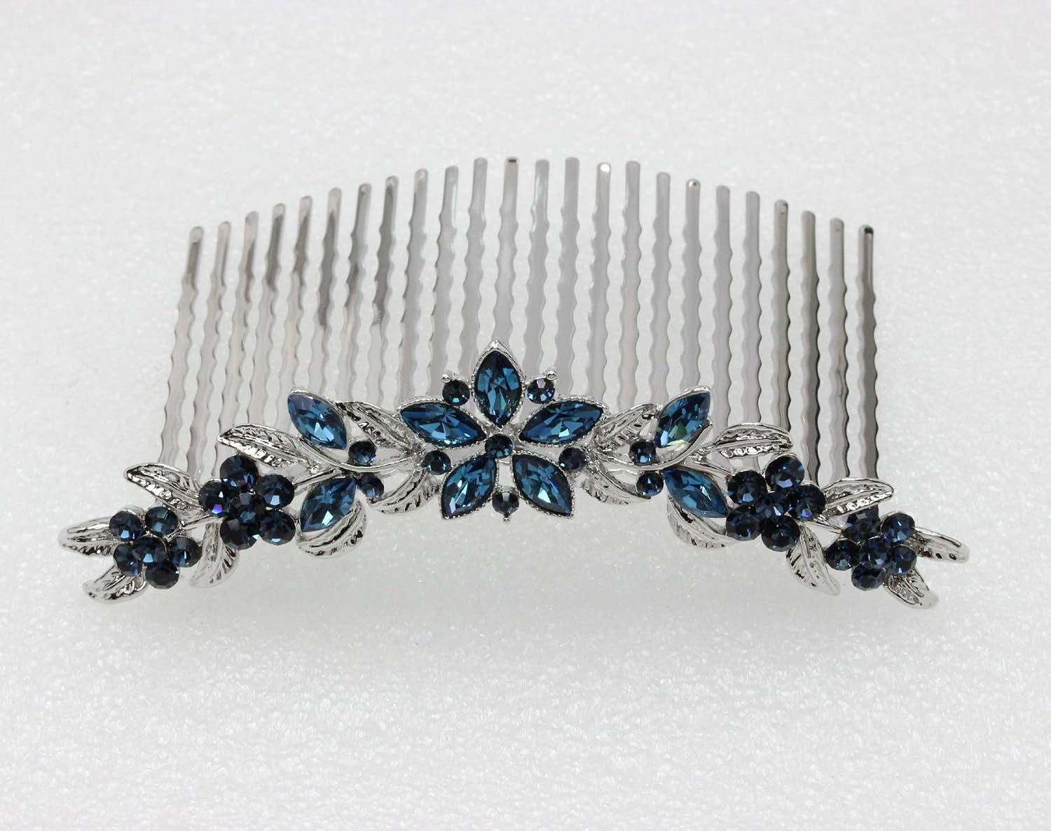 Faship Gorgeous Navy Blue Rhinestone Crystal Floral Hair Comb