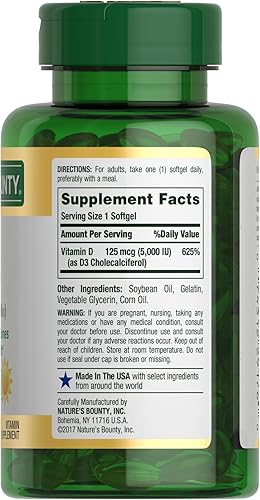 Miniatura 9 de Nature's Bounty Vitamina D3 5000 UI, cápsulas blandas de liberación rápida, apoyo inmunológico, suplementos de vitamina D, 240 unidades (paquete de