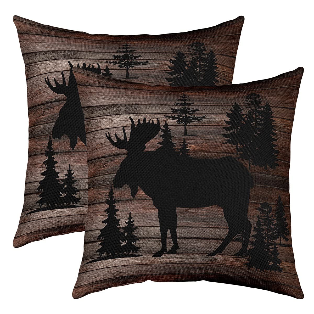 Loussiesd 45x45cm Cute Deer Pillow Covers 2pcs Set Pillow Covers Soft for Girls Boys Children Deer Hunting Sofa Cushion Cover Brown Black Decorative Cushion โ image 1