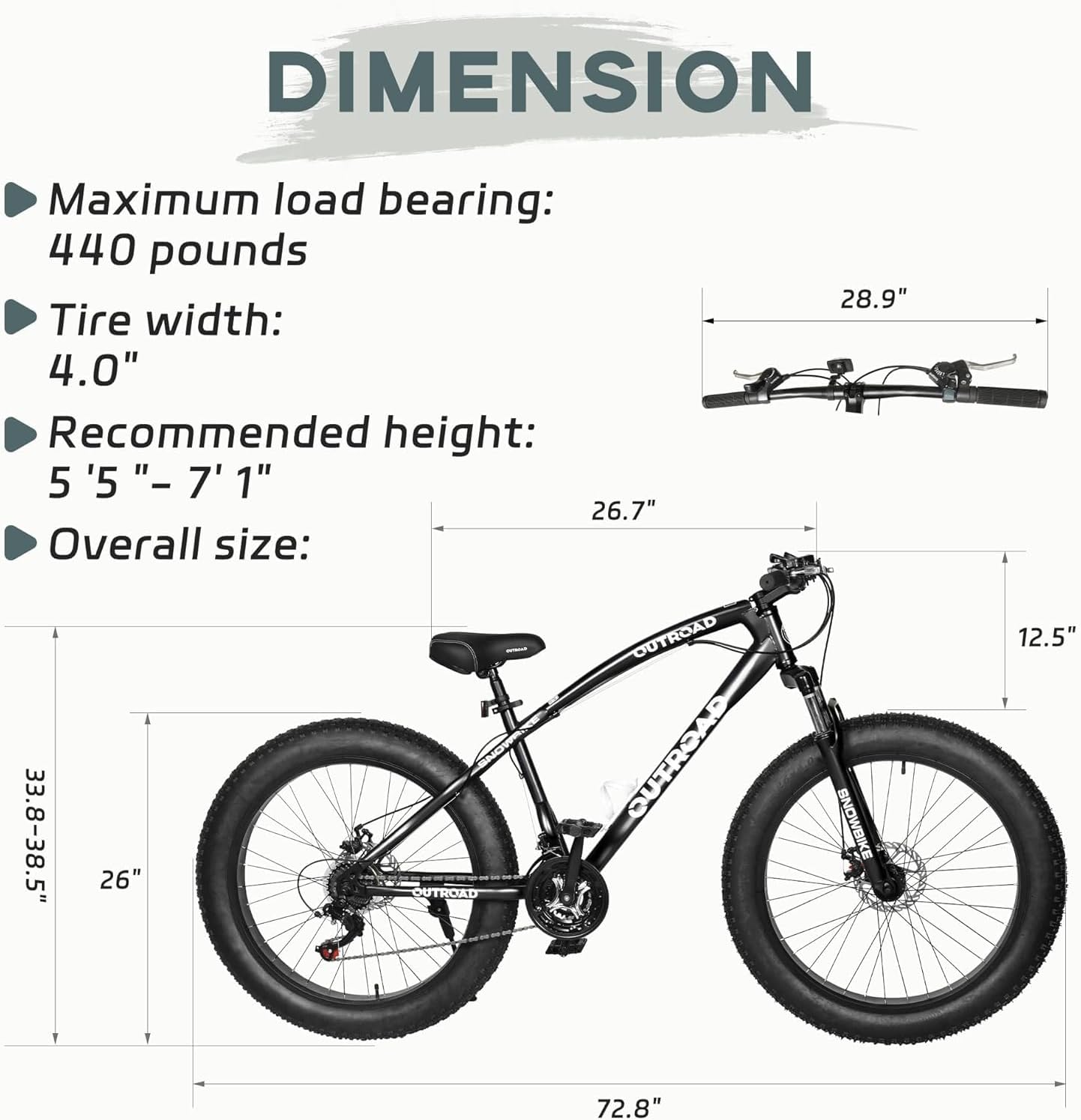 Outroad Mountain Bike Fat Tire with 4-Inch Tire 26 inch Wheels, 21 Speed with High Carbon Steel Frame, Double Disc Brake and Front Suspension Anti-Slip Bikes