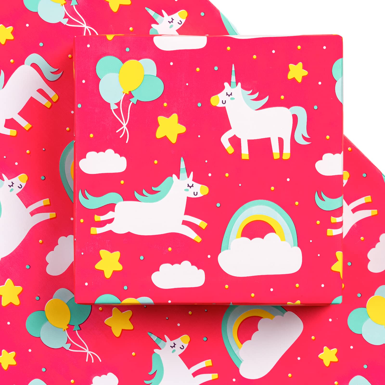 WRAPAHOLIC Birthday Wrapping Paper Sheet - 12 Sheets Rainbow Pony Design Folded Flat for Party, Baby Showers, Holiday - 19.7 Inch X 30 Inch Per Sheet