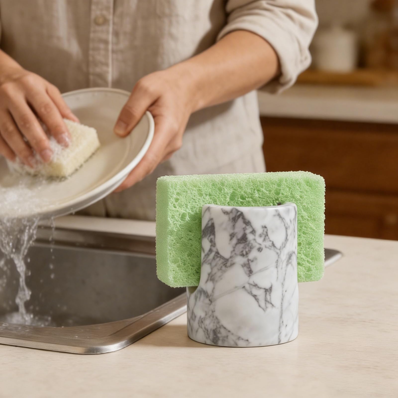 Cloudy Gray Marble Sponge Holder -2