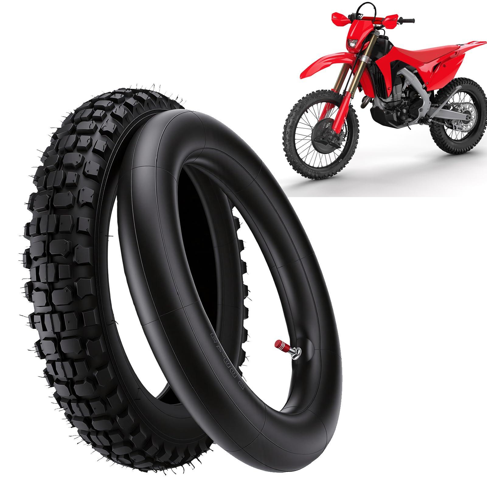 Tbest Zestaw Opon i Dętek do Motocykli Terenowych 3.00-12 do Tylnego Koła