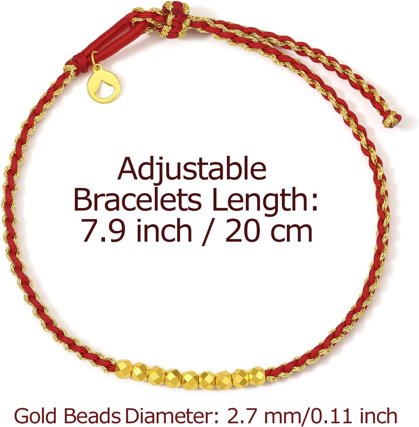 24K Gold Bracelet Beads Charm Bracelets Adjustable Braided Chain Diamond-Cut Charms Link 999 Solid Gold Jewelry Dainty Bangle Bead Rope String Lifetime Colorful Bangles Lucky Gift for Women Men Couple