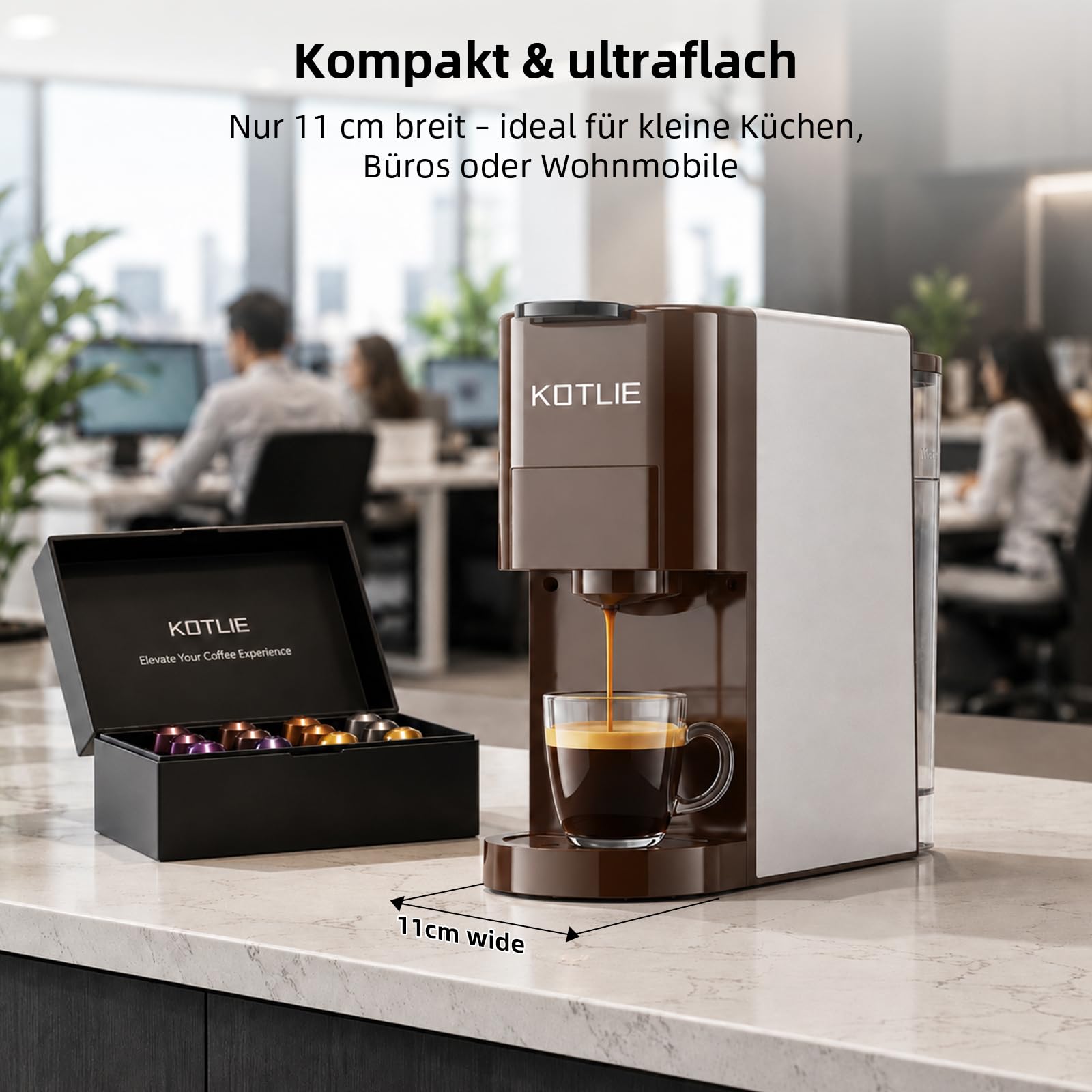 KOTLIE Kaffeemaschine, 4-in-1-Kaffeemaschine für NES/DG/Kaffeepulver/ESE(44mm),19 Bar,800ml