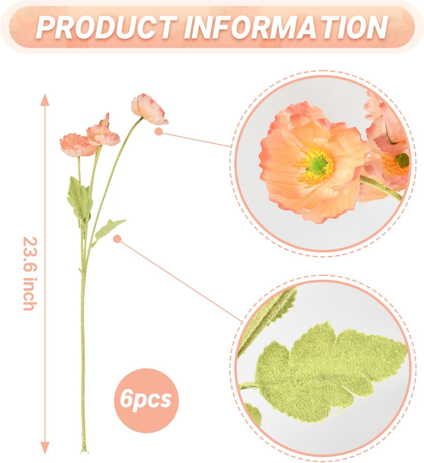 Artificial Poppy Flowers 6pcs for Home Garden Décor, Bouquet, Room Decoration Faux Silk Flowers - Image 6