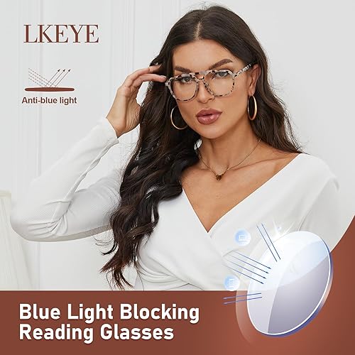 Miniatura 4 de LKEYE Lentes de lectura de aviador para mujeres y hombres, de gran tamaño, bloqueo de luz azul, lector de computadora, diseño de bisagra de resorte