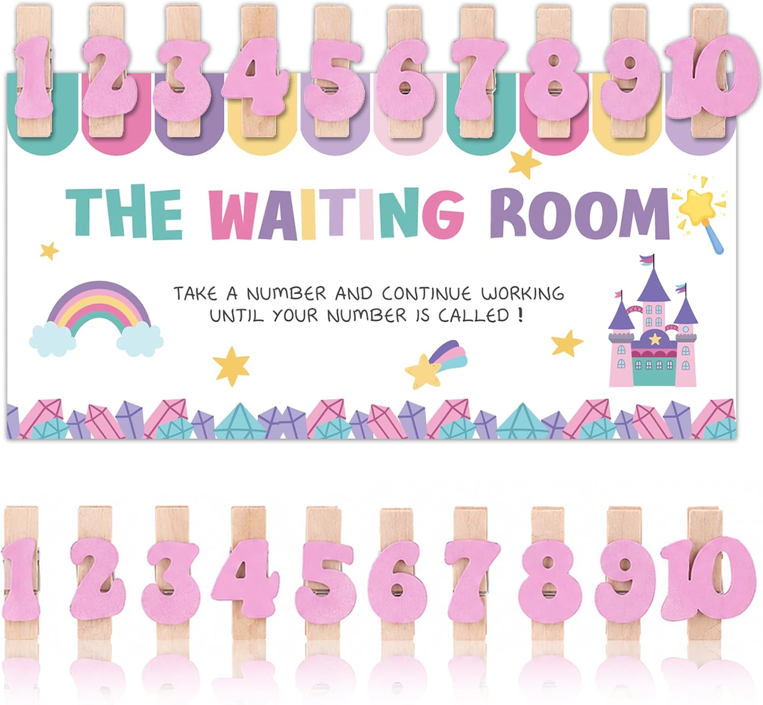 22 Pcs Fairy Tale Classroom Management Waiting Room Clip Chart Waiting Room Poster with Wooden Number Clip for Student Queue Management Teacher Behavior Visual Aid Classroom Must Haves Back to School