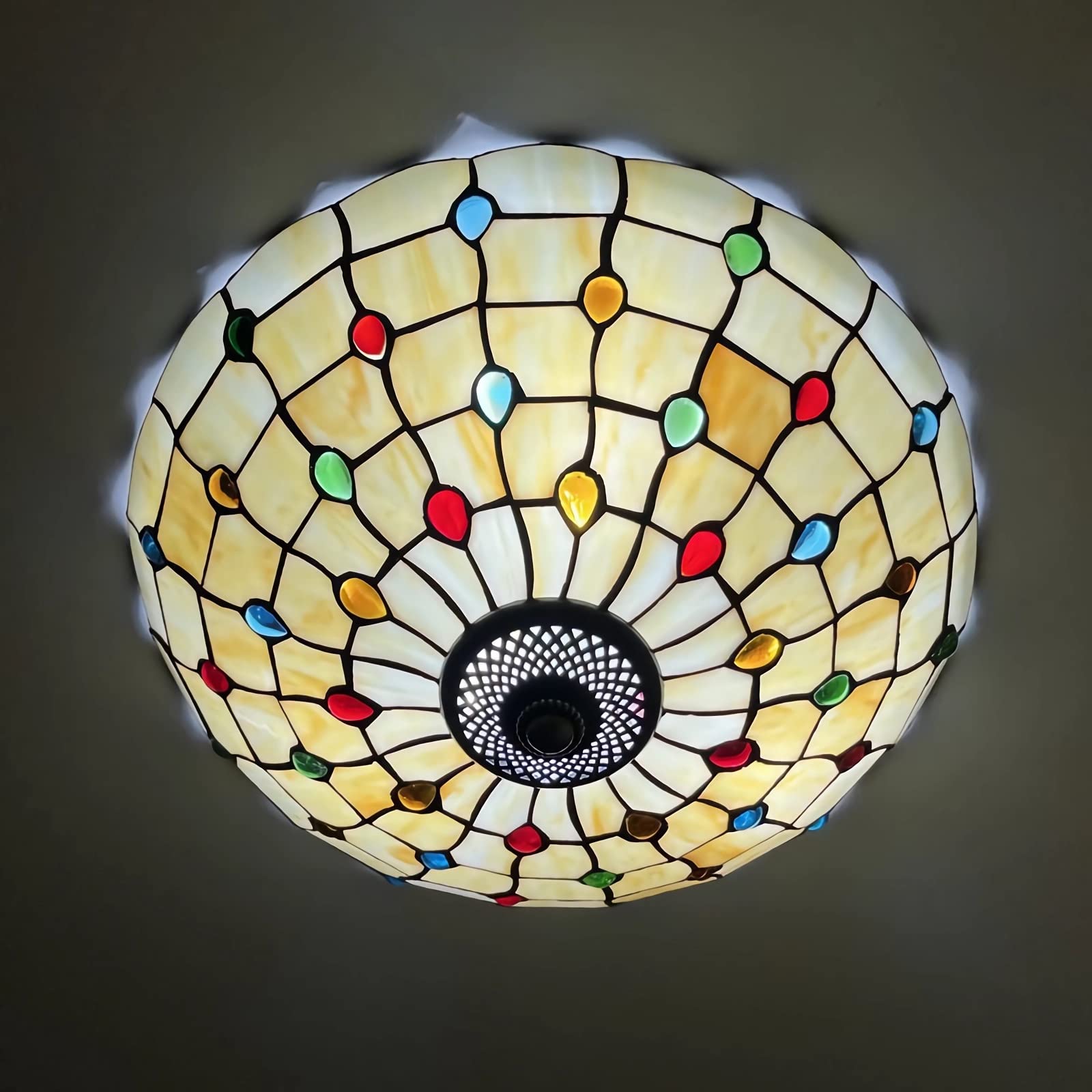 Lámpara de Techo Colgante Estilo Tiffany, Vidrieras Plafón Techo LED para Sala de Estar Dormitorio Comedor Cocina Pasillo,16 inch