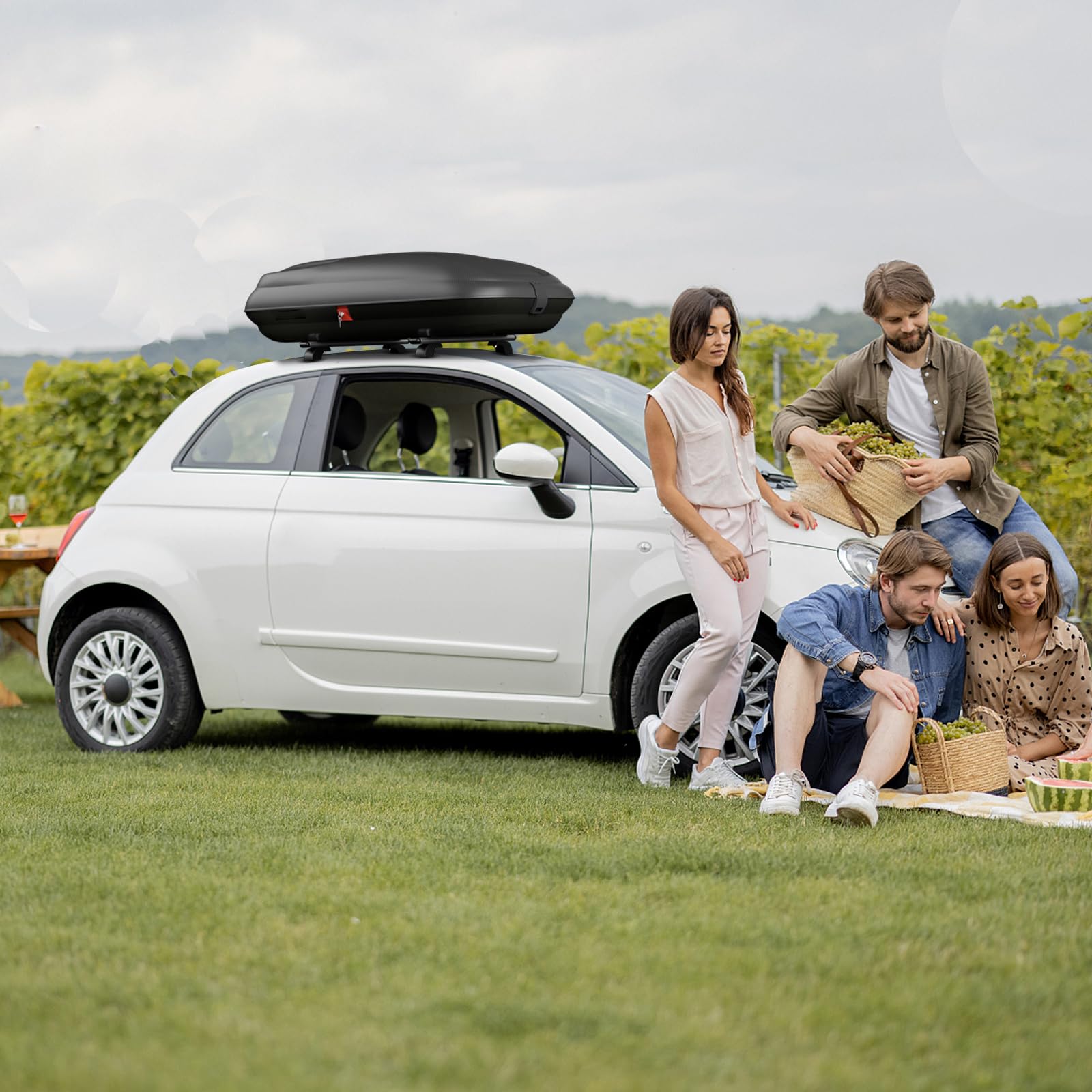 COSTWAY Cofre de Techo 250L, Cofre Techo Coche para Vehículo Impermeable con Llaves, Porta Equipaje de Automóvil, Caja de Equipaje de Techo para Coche, Vagone y SUV, Plata + Negro