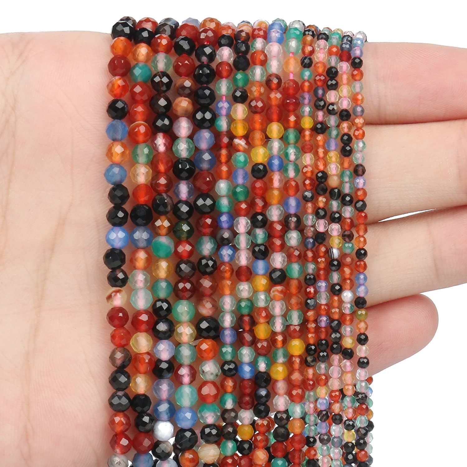3mm 120pcs Natural Colorful Agate Stone Beads, Songxi Small Faceted Round Loose Gemstone Beads for Jewelry Making, DIY Art and Craft, Bracelet Beads for Necklace (1 Strand)