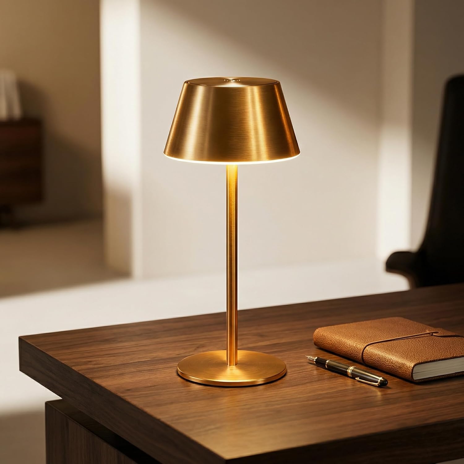 2 Pack Gold Cordless Table Lamp, All-Metal Brushed Finish Brass Cordless Table Lamp, Rechargeable with Long Battery Life, Touch Control Accent Light for Bedside, Dining Table, Living Room, Patio& Bar