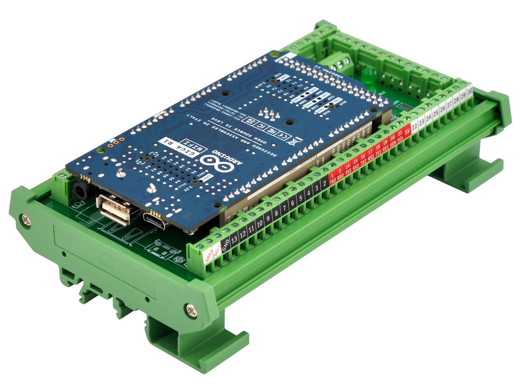 Modulo adattatore morsettiera per Arduino GIGA R1 WiFi, guida DIN o montaggio a vite, scheda breakout GPIO, versione standard