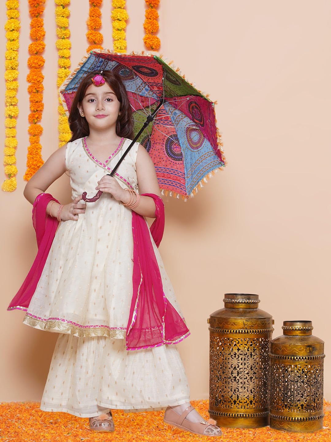 Q-one Store Girls Chanderi Silk Kurta Sharara Dress Set with Dupatta | Salwar Suit for Girls | Traditional Ethnic Wear for All Occasions | Premium Crepe Inners (IN, Age, 9 Years, 10 Years, WHite) - Image 8 thumbnail