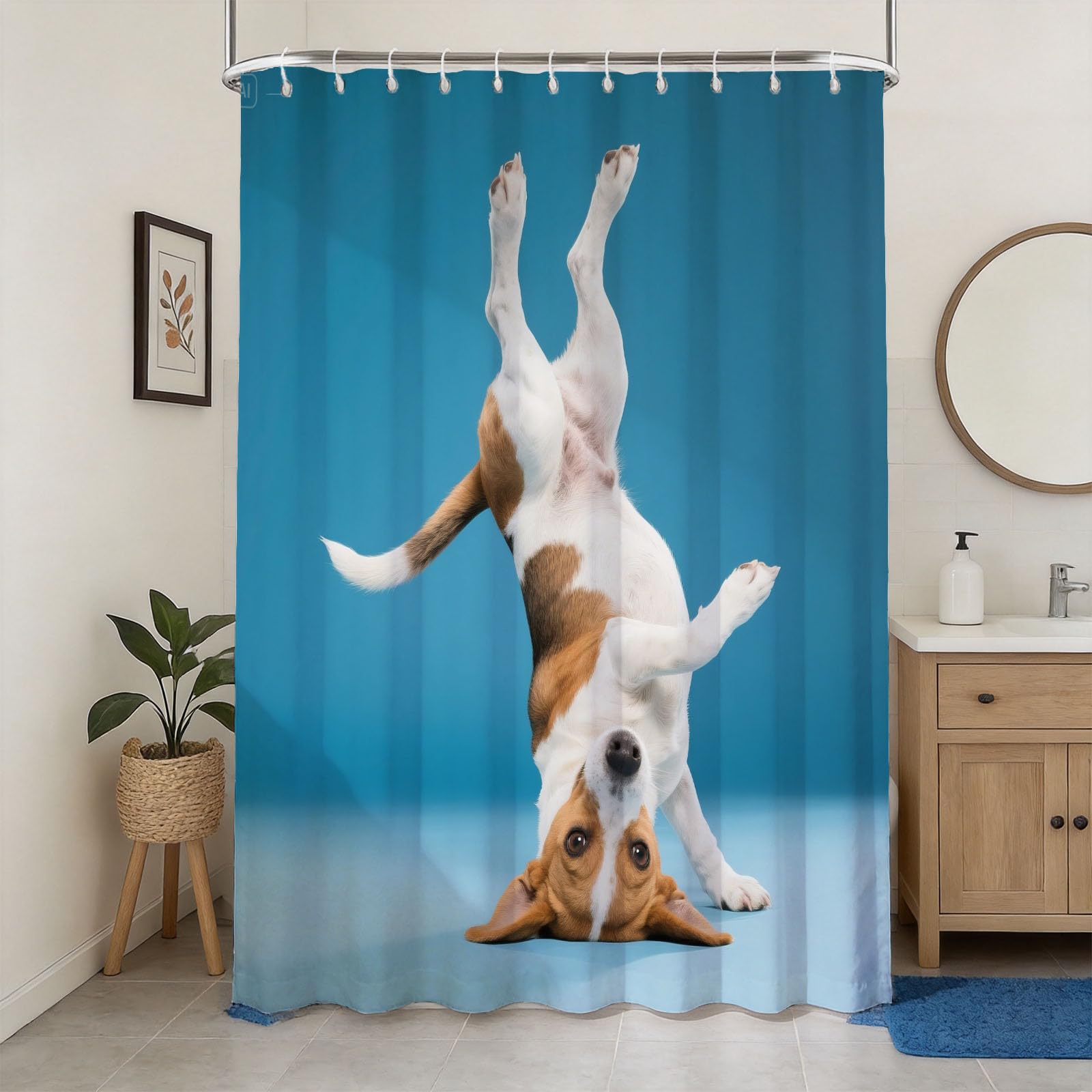 Hongduo 3D Beagle Shower Curtain for Stalls Bathtubs Funny Bathroom Decor Shower Curtain Set Polyester Fabric Waterproof 180x180cm/71X71 Inch with Hooks