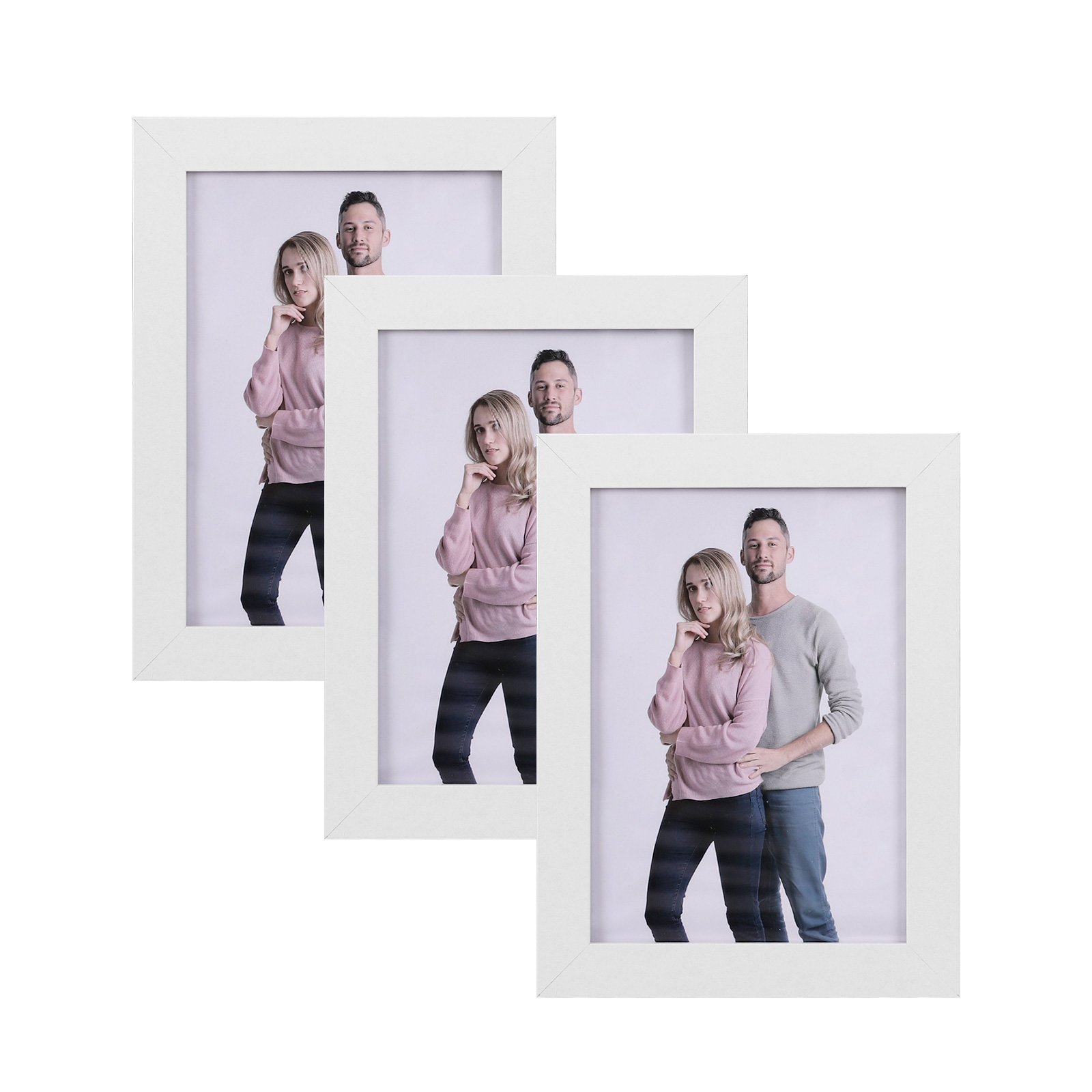 Songmics Weiß Picture Frames Set Of 3 Collage Photo Frames For 5"X7" (13X18 Cm) Photos, Mdf, Glass Front White Rpf33wt