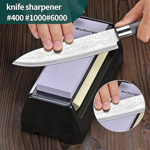 Miniatura 2 de Kit de piedra de afilar cuchillos de grano de 3 lados 40010003000 piedra de afilar japonesa gruesa mediana y fina, afilador de cuchillos con guía de