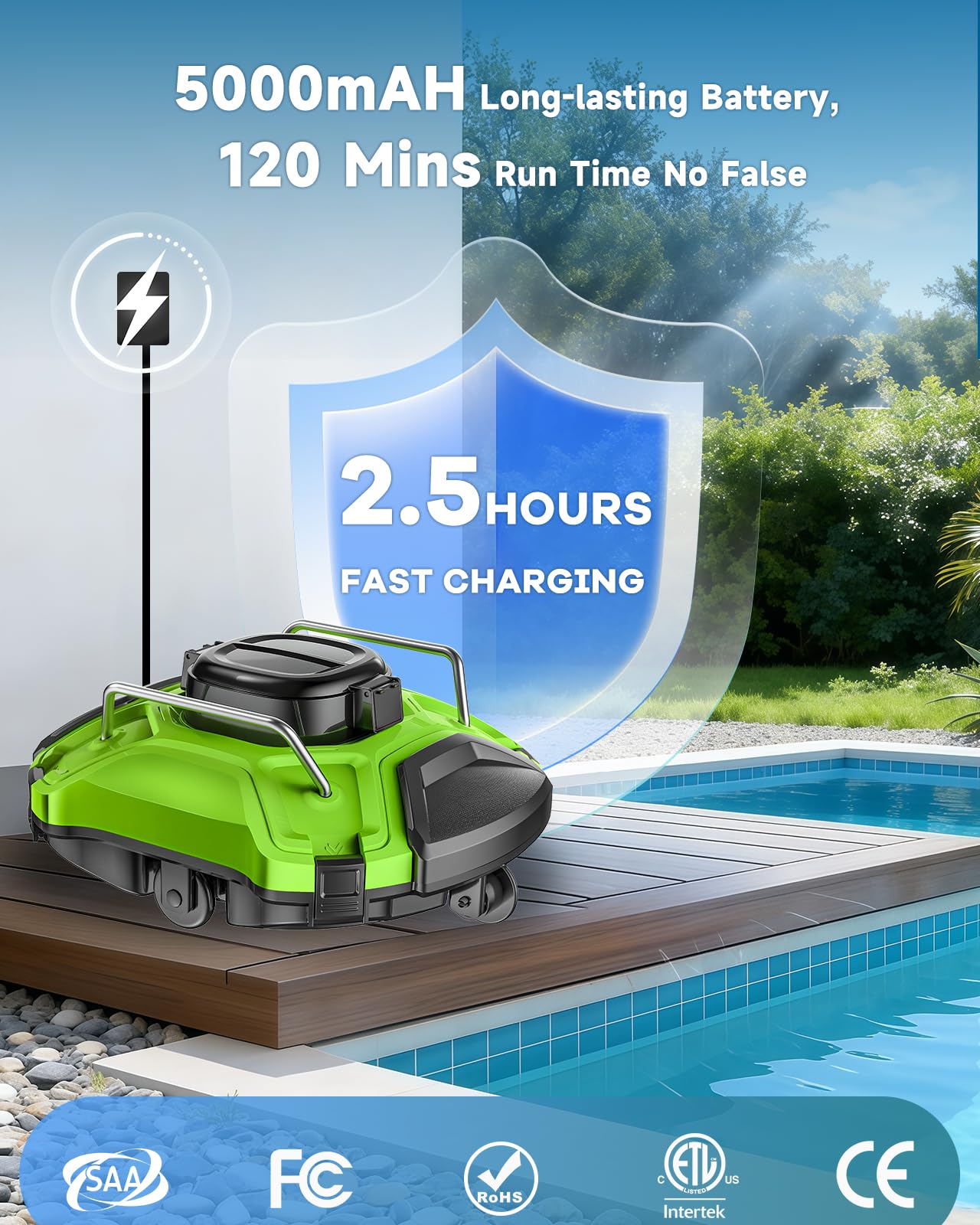 【Mise à niveau 2025】 Robot aspirateur de piscine sans fil Robot de nettoyage automatique de piscine 25 ° escalade, temps de fonctionnement de 120 minutes, auto-stationnement, aspirateur de piscine à