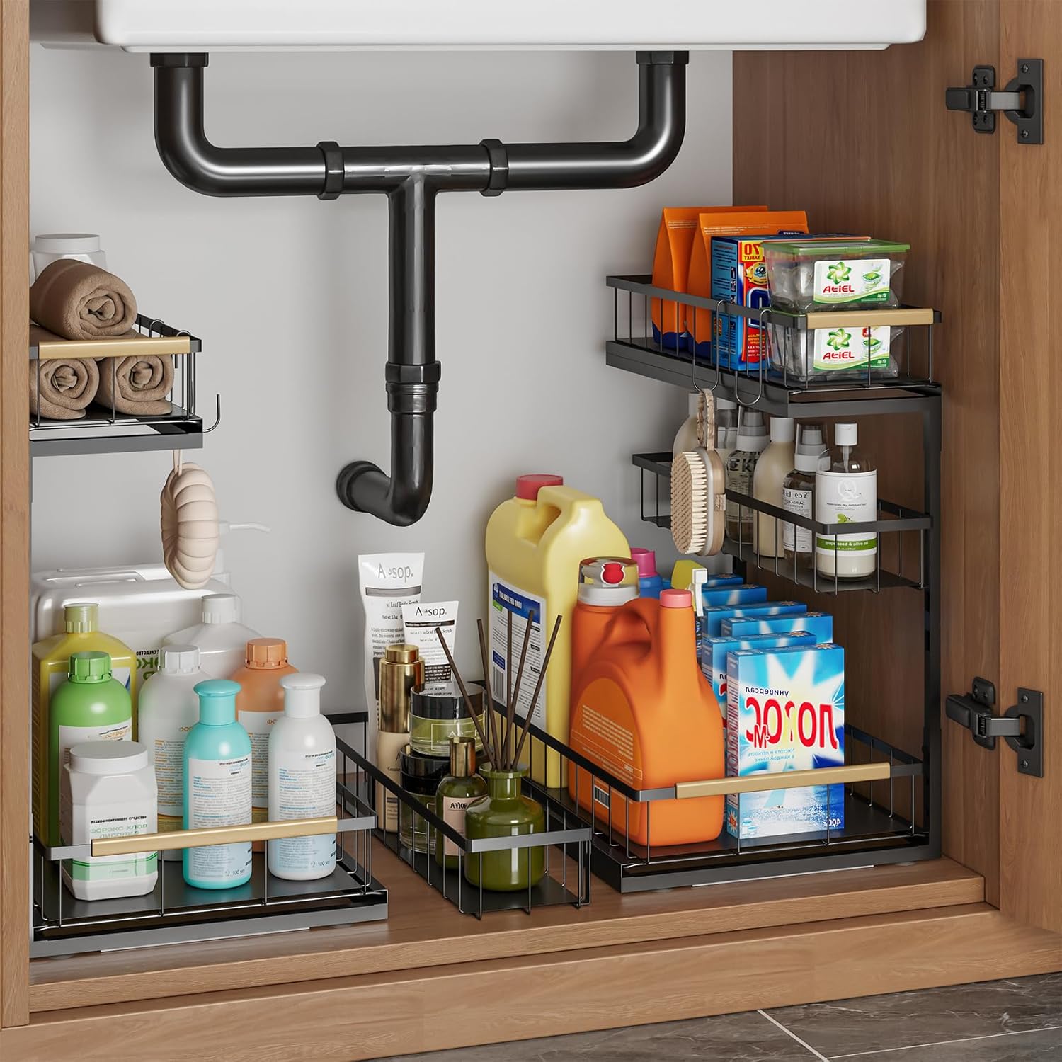 Under Sink Organizer and Storage for Bathroom and Kitchen - 2 Pack 3 Tier Under Cabinet Pull Out