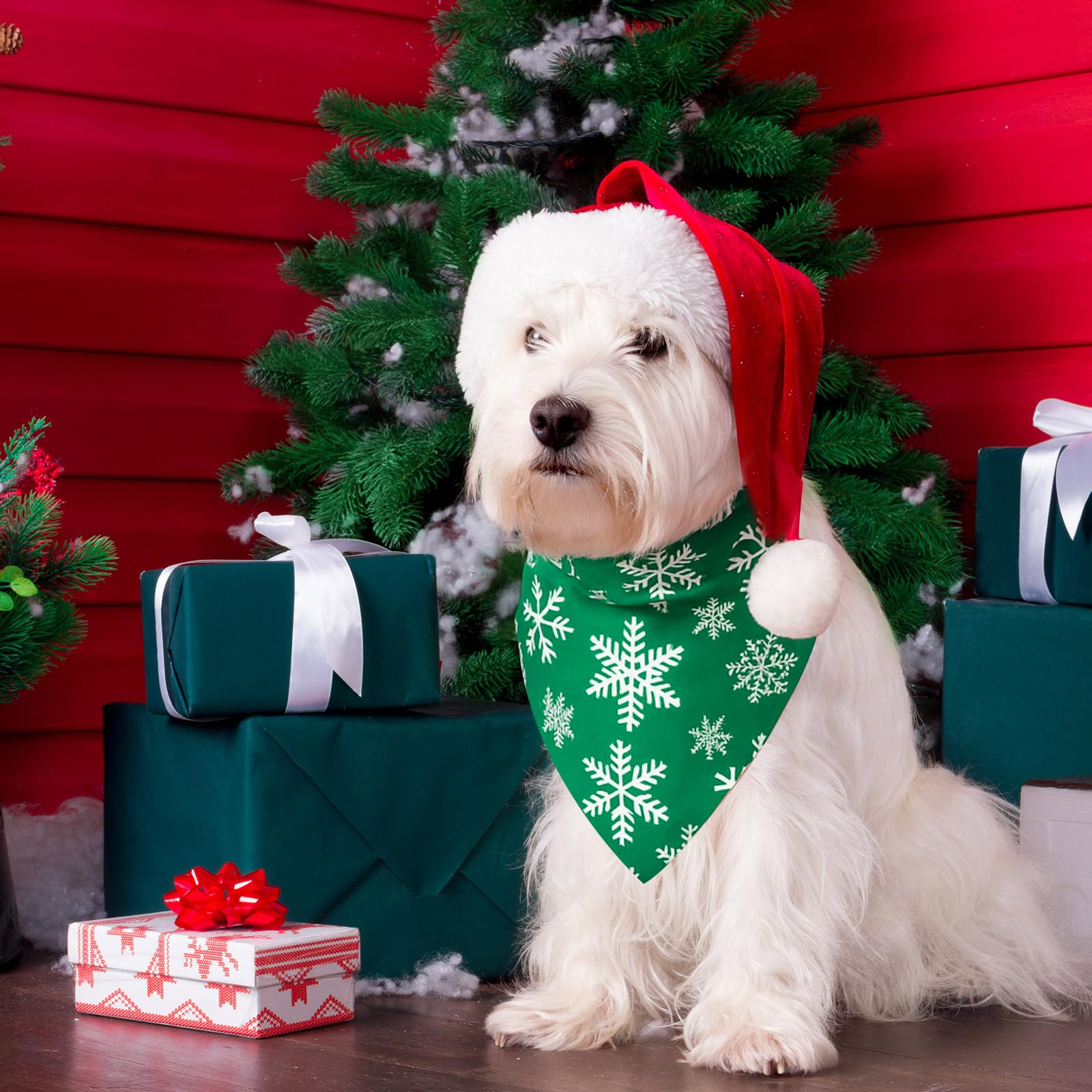 HunnmingRe Lot de 50 bandanas rouges et verts en forme de flocon de neige pour chiens de petite, moyenne et grande taille