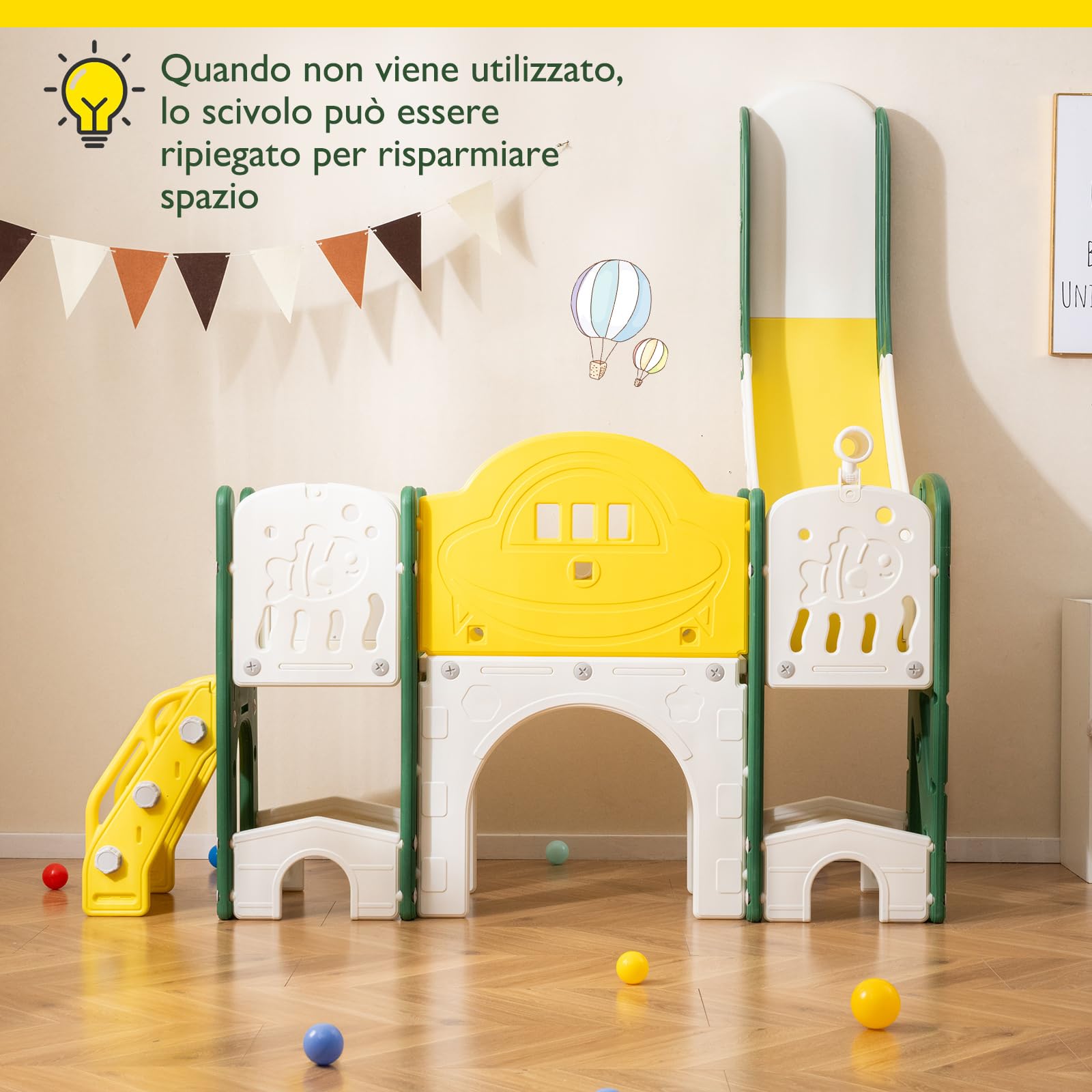 COSTWAY 10 in 1 Set Scivolo per Bambini, Scivolo e Arrampicata con Lavagna Magnetica, Telescopio, Lancio ad Anelli, Canestro da Basket, Tunnel, Parco Giochi per 18 Mesi+