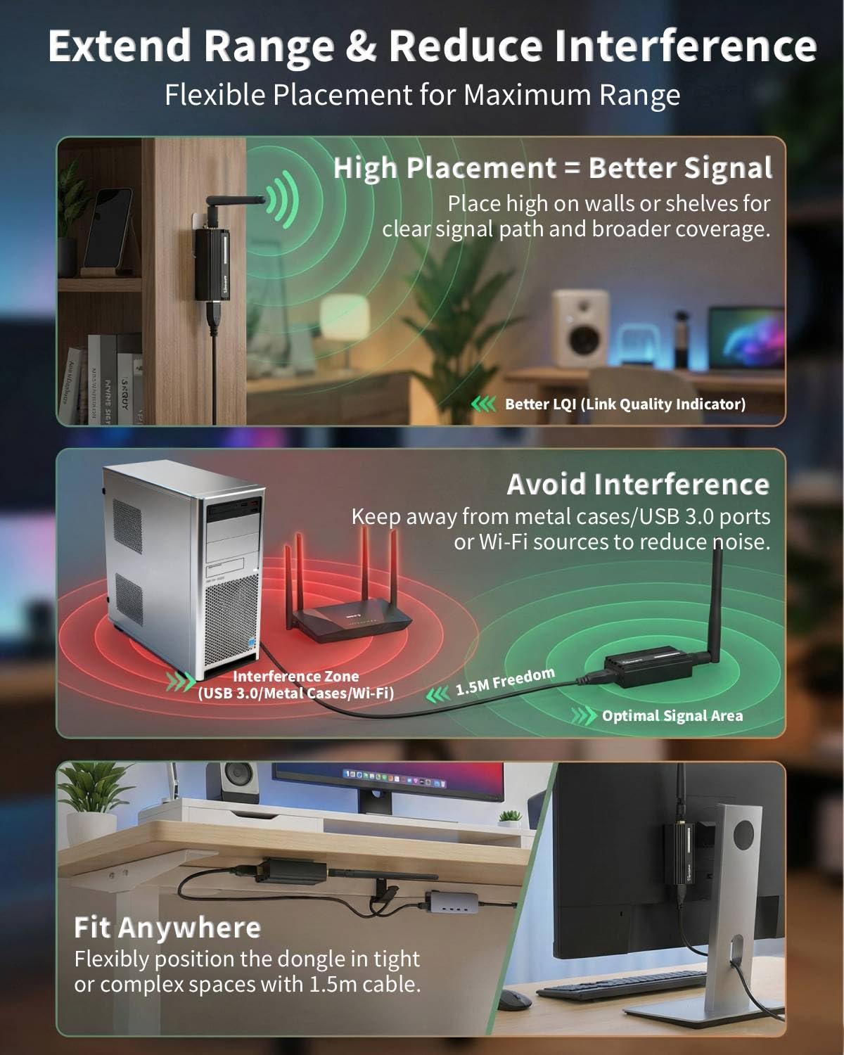 Zigbee 3.0 Dongle Plus-E (ZBDongle-E) Kit con cavo di prolunga schermato da 1,5 m, risolve le interferenze USB 3.0, coordinatore EFR32MG21 + 20dBm per Home Assistant (ZHA), Zigbee2MQTT e hub locale