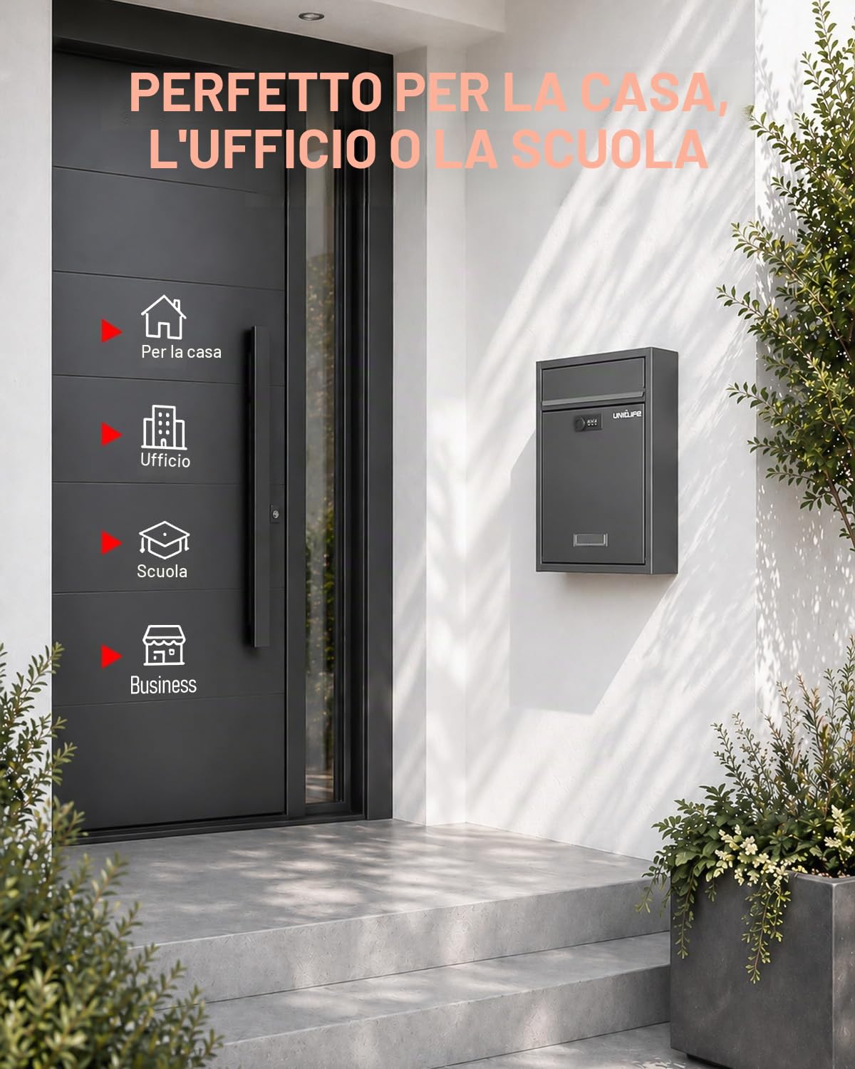 Uniclife - Cassetta postale a parete per esterni, grande cassetta postale con serratura a combinazione, cassetta postale di sicurezza per la casa, cassetta per la consegna sicura delle chiavi
