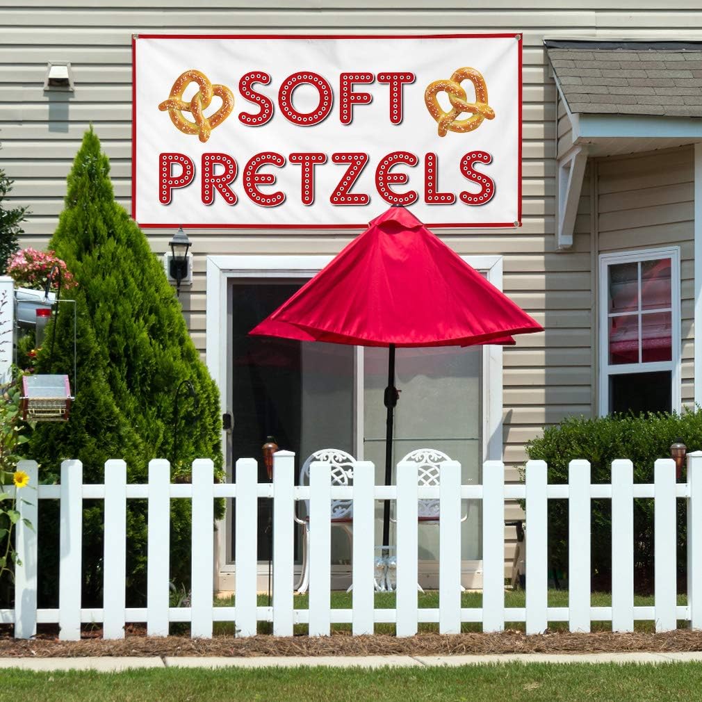 Vinyl Banner Multiple Sizes Soft Pretzels Restaurant Cafe Bar C Restaurant & Food Outdoor Weatherproof Industrial Yard Signs White 4 Grommets 24x36Inches