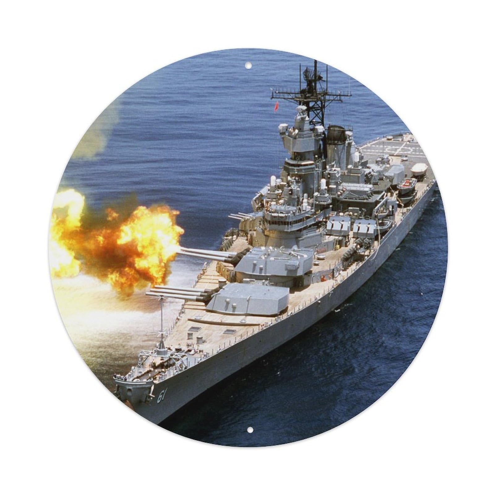 Olyhtr 8X8inch Classic Style Wwii Warship Uss Iowa Bb-61 Firing At The Enemy Metal Tin Sign