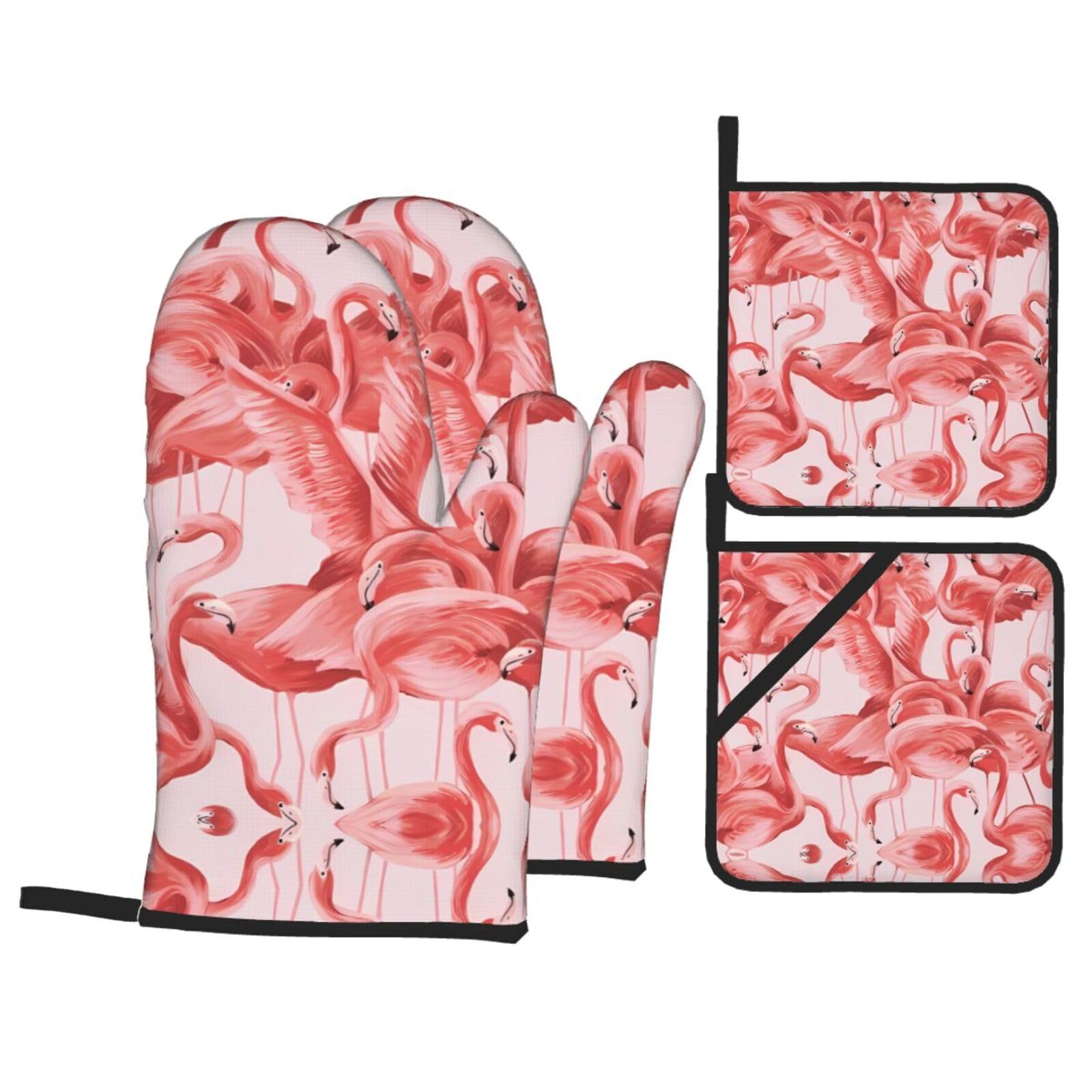 WHJSHOP Flamingo Prints Oven Mitts & Pot Holders Set - Waterproof Kitchen Layers & Heat Resistant - Durable Covers for Safe Cooking & Easy Cleanup