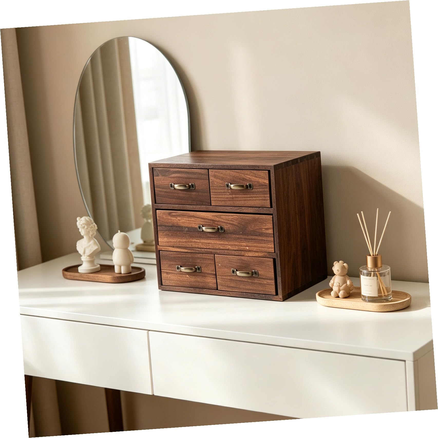 Organizzatore da Scrivania in Legno e Metallo con 5 Cassetti Multilivello per Ufficio e Camera, Design Salvaspazio e Moderno per Arredamento Naturale