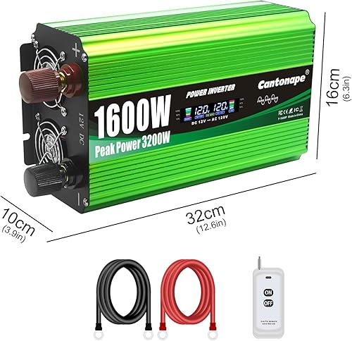 Miniatura 7 de Inversor de onda sinusoidal pura de 1600 vatios, inversor de CC 12 V a CA 110 V/120 V con control remoto y pantalla LCD y 4 salidas de CA, 4 puertos